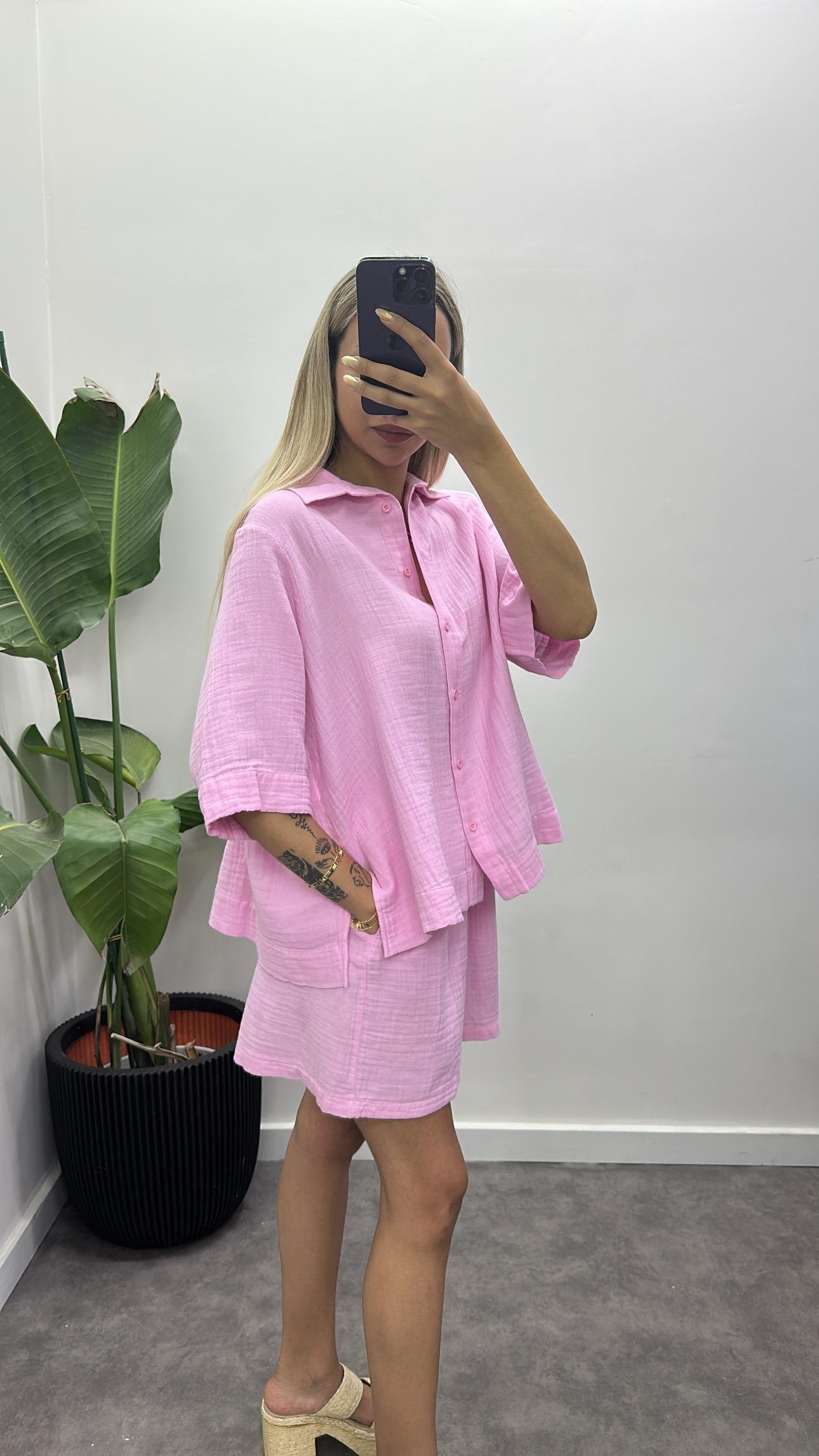 Müslin Kumaş Gömlekli Şortlu Takım