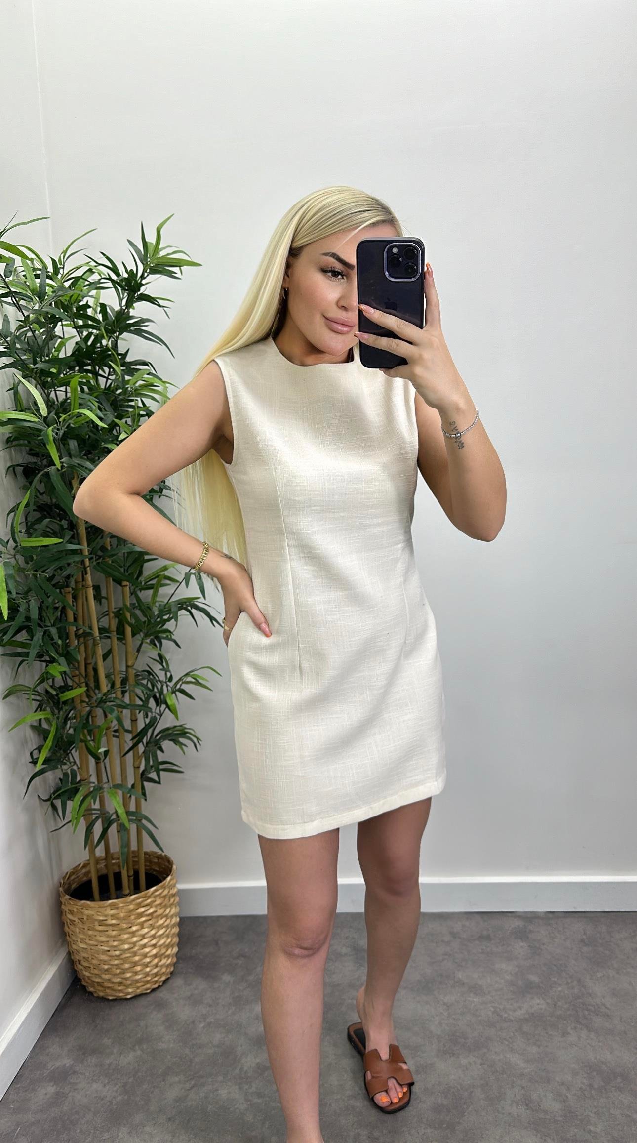 Naturel Keten Elbise