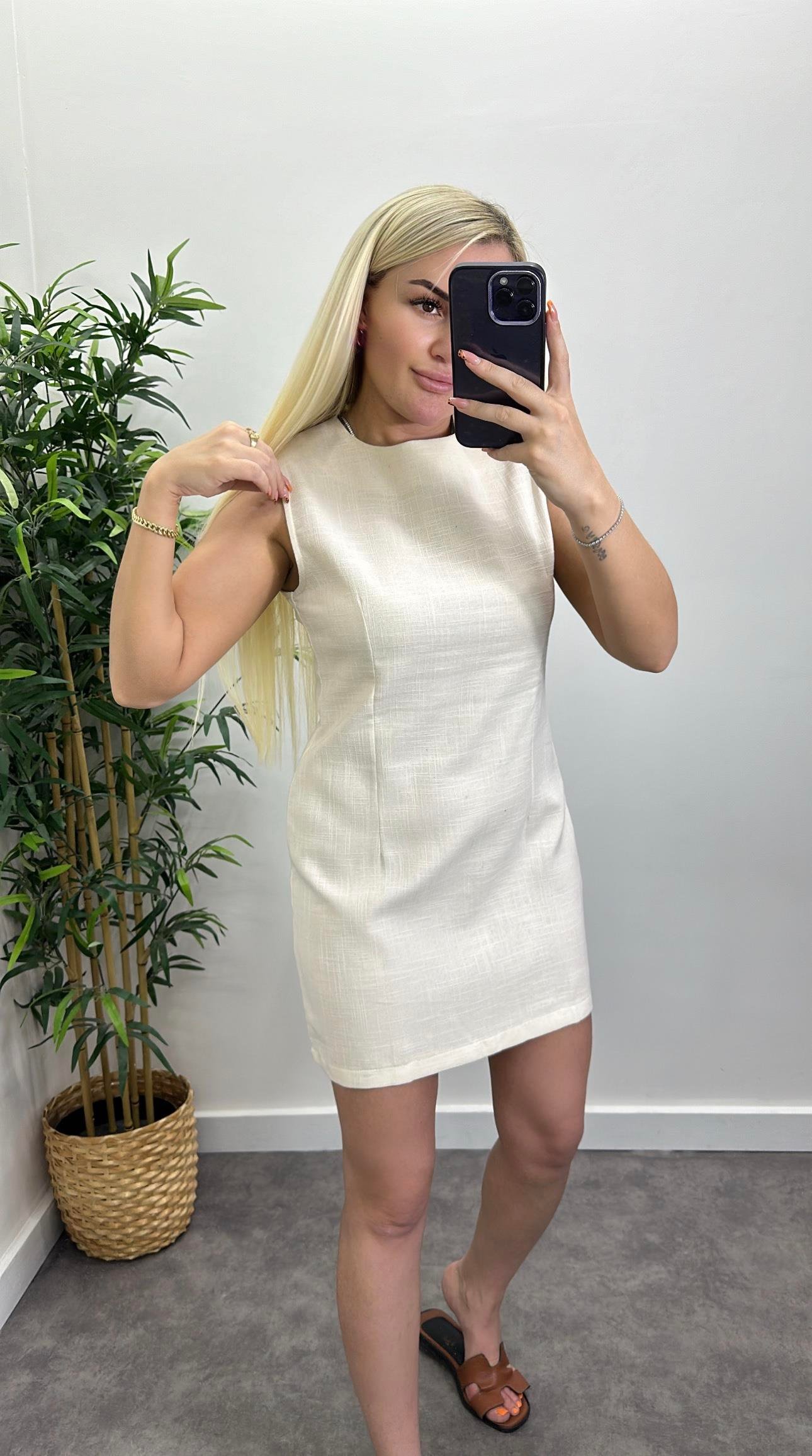 Naturel Keten Elbise