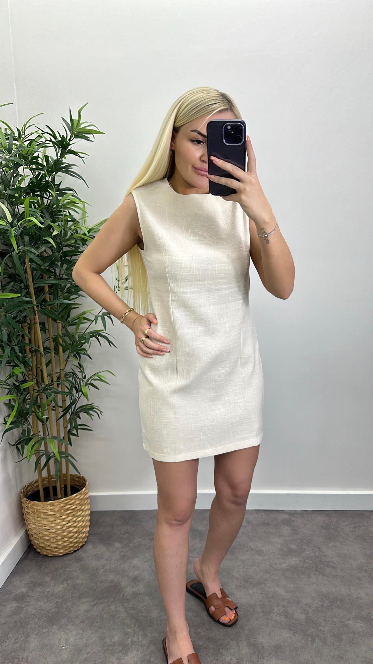 Naturel Keten Elbise