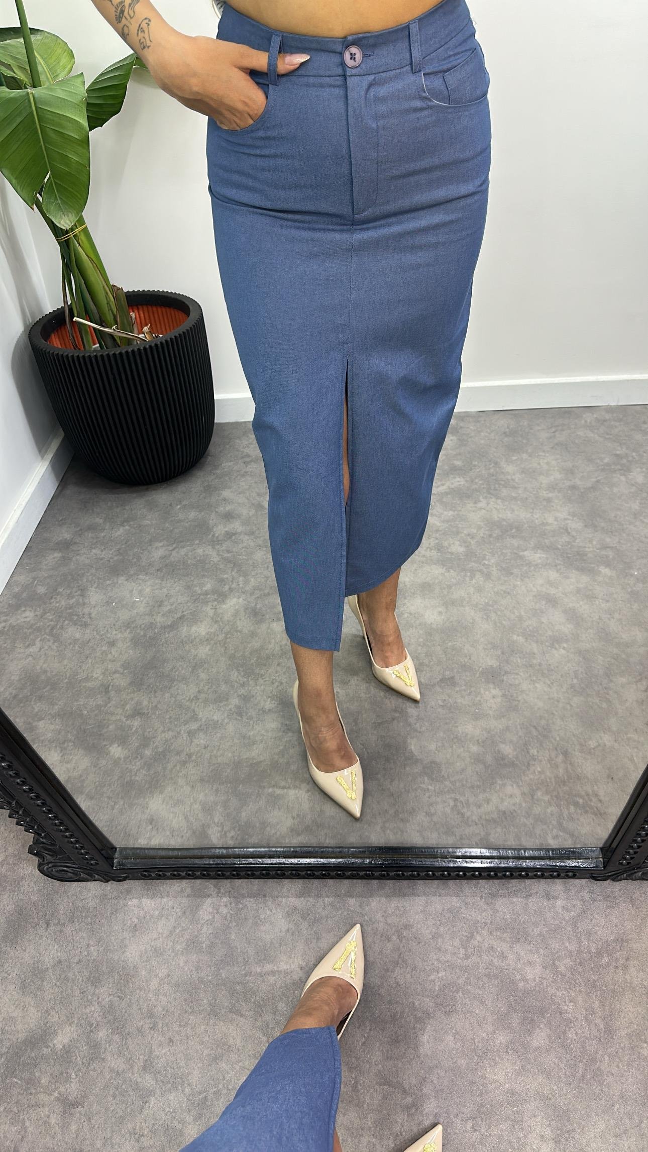 Önden Yırtmaçlı Midi Etek