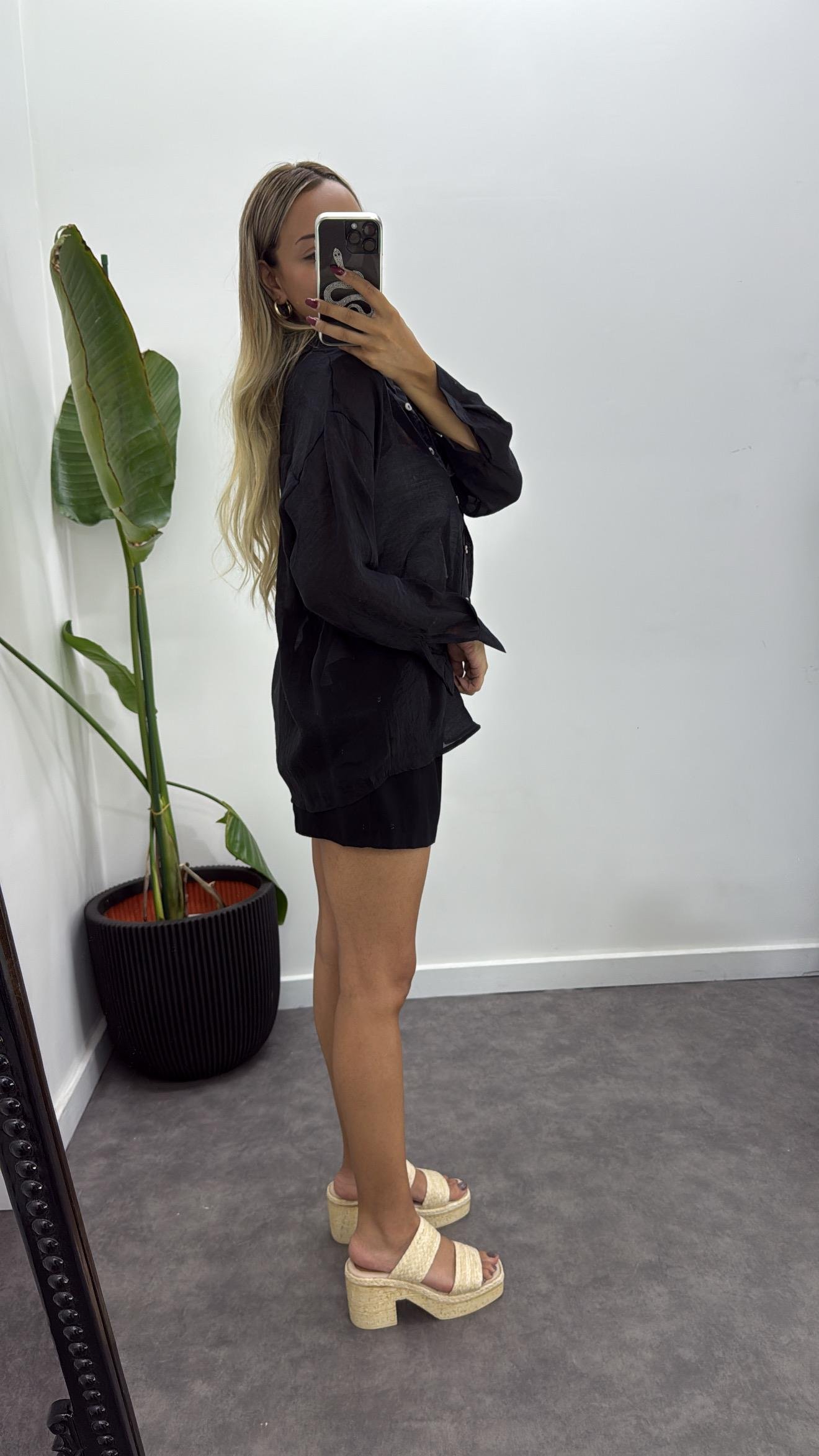 Oversize İpek Tül Gömlek