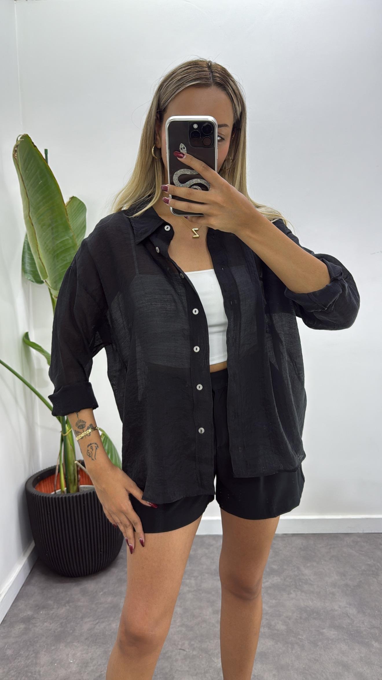 Oversize İpek Tül Gömlek