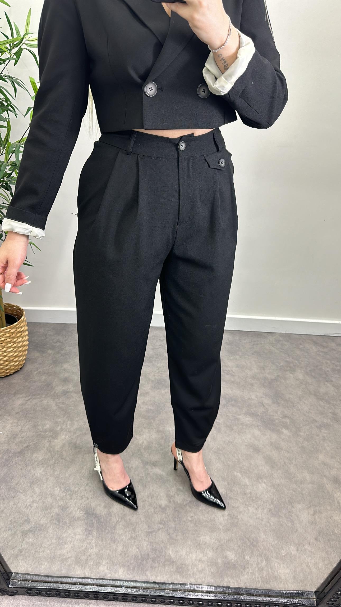 Paça Düğmeli Kumaş Pantolon