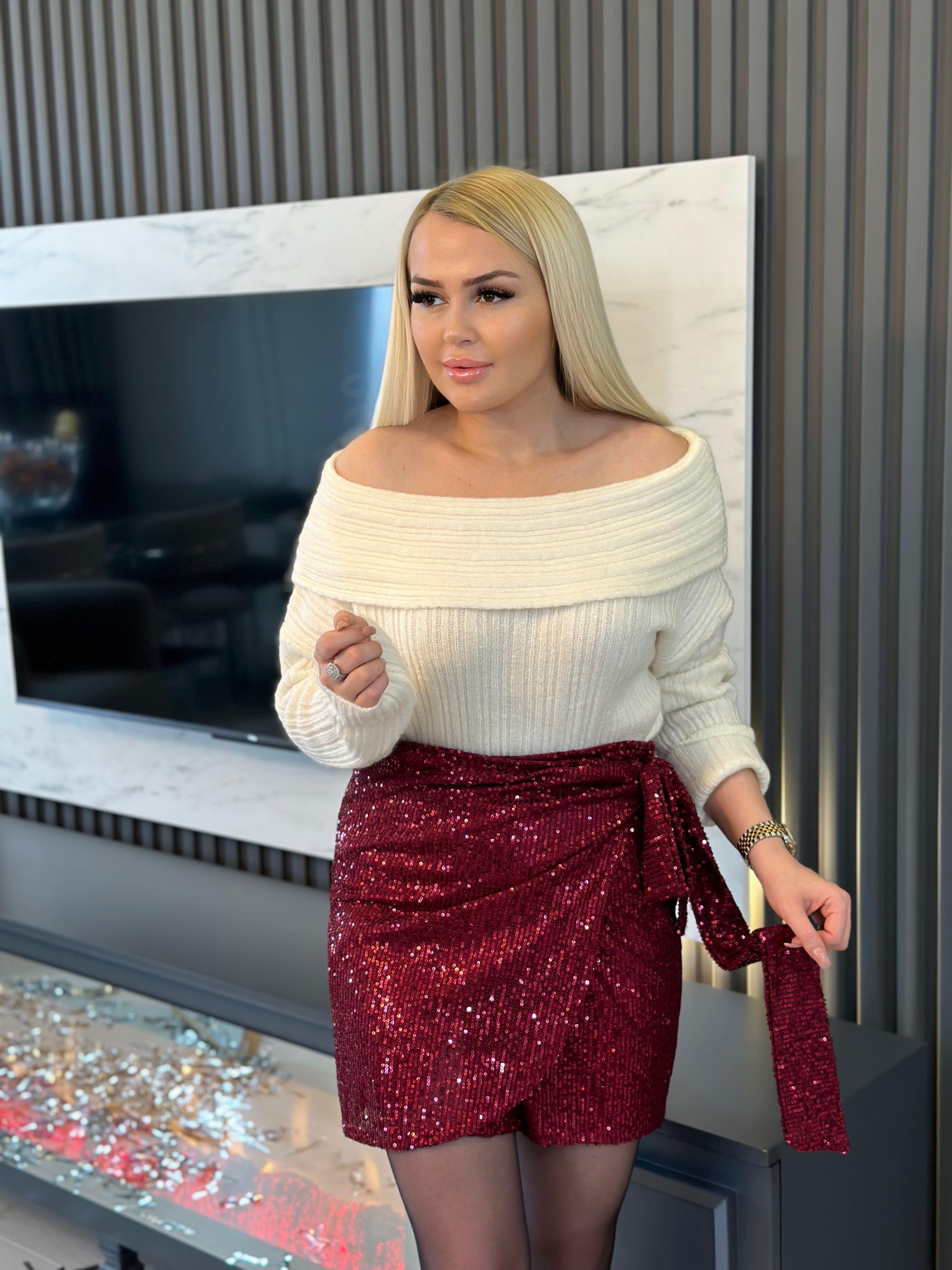 Payetli Bağlamalı Mini Etek