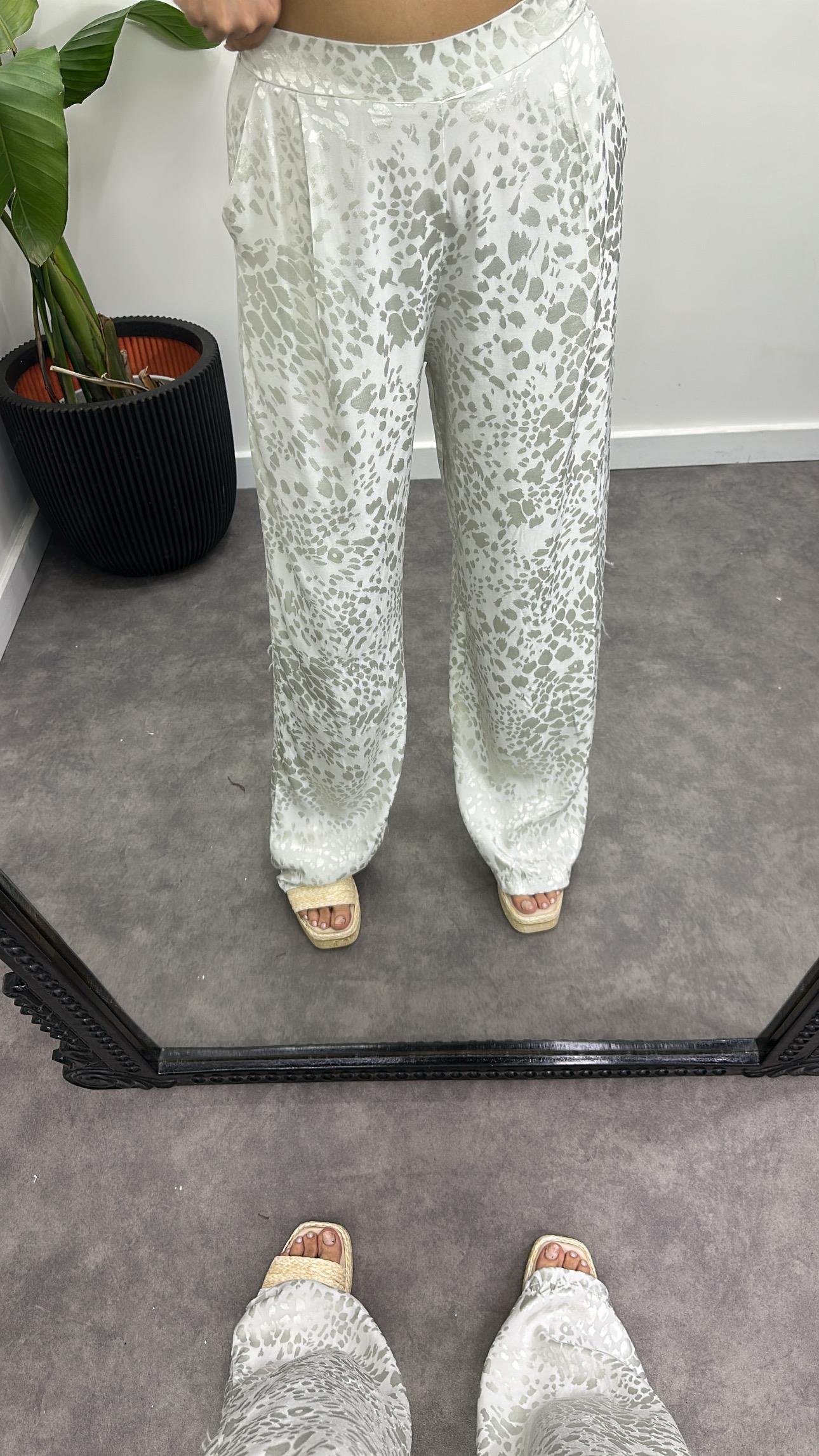 Saten Leopar Desen Pantolon