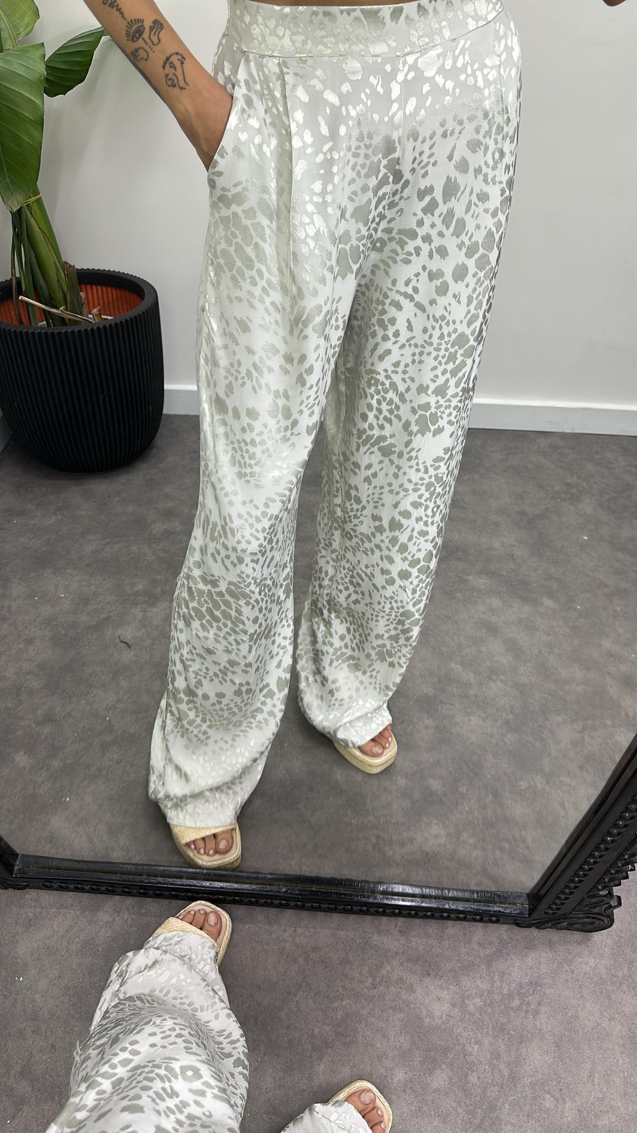 Saten Leopar Desen Pantolon