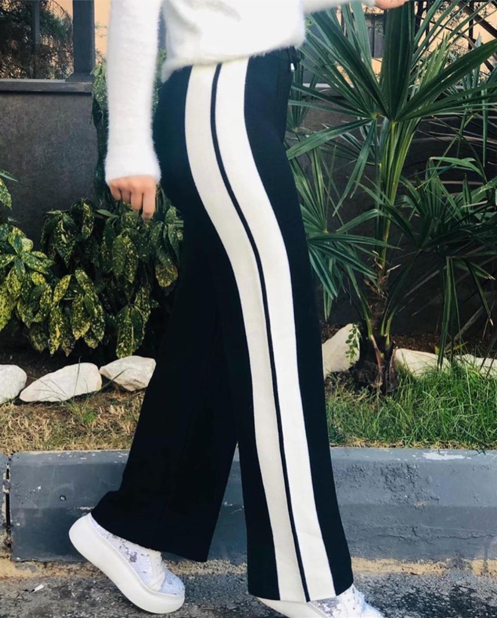 Şeritli Çelik Triko Pantolon
