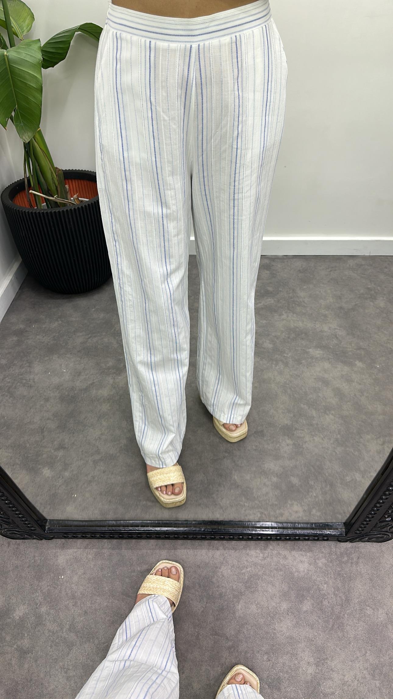 Straplez Çizgili Keten Takım