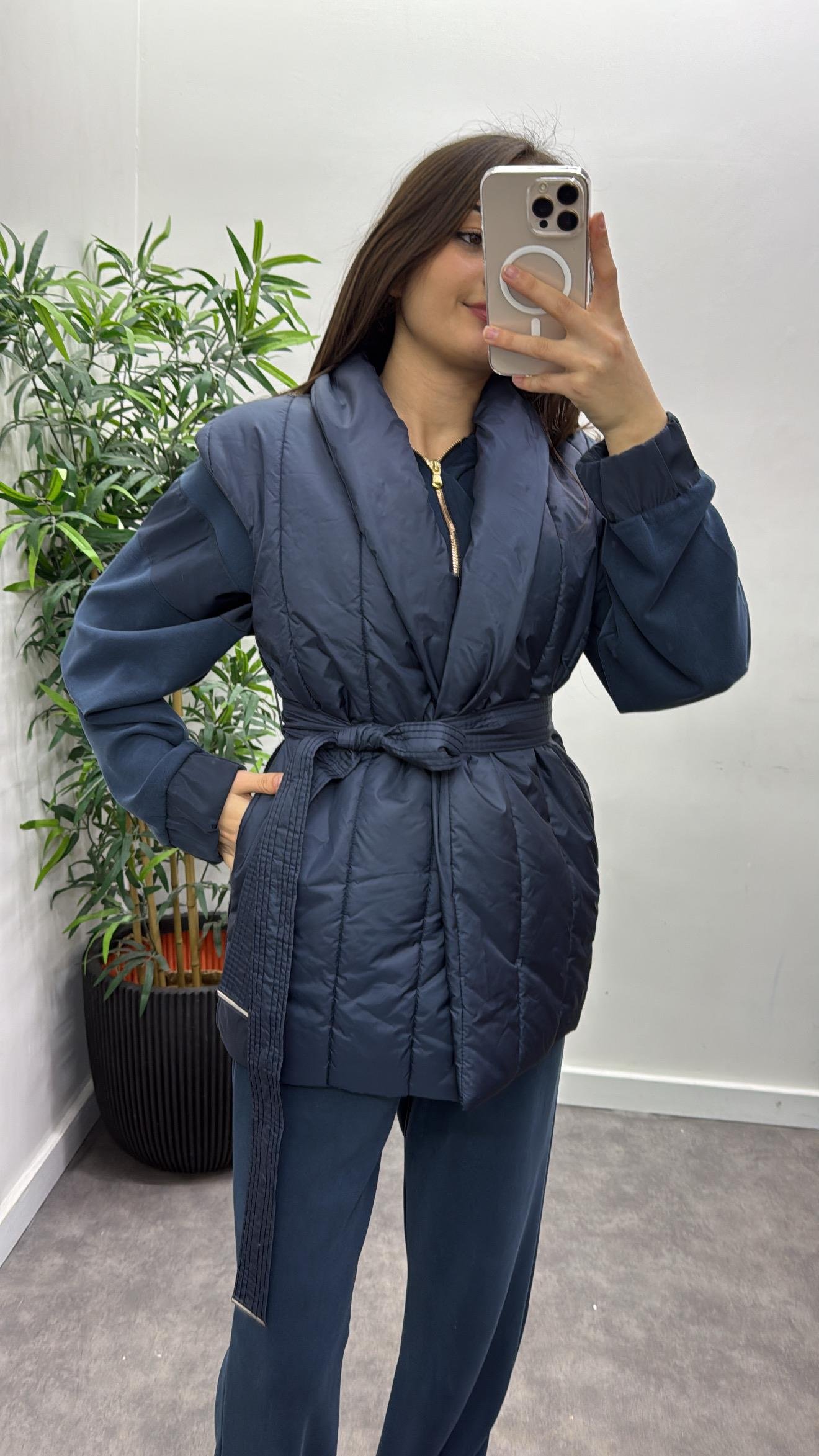 Triko Detay Şişme Yelek