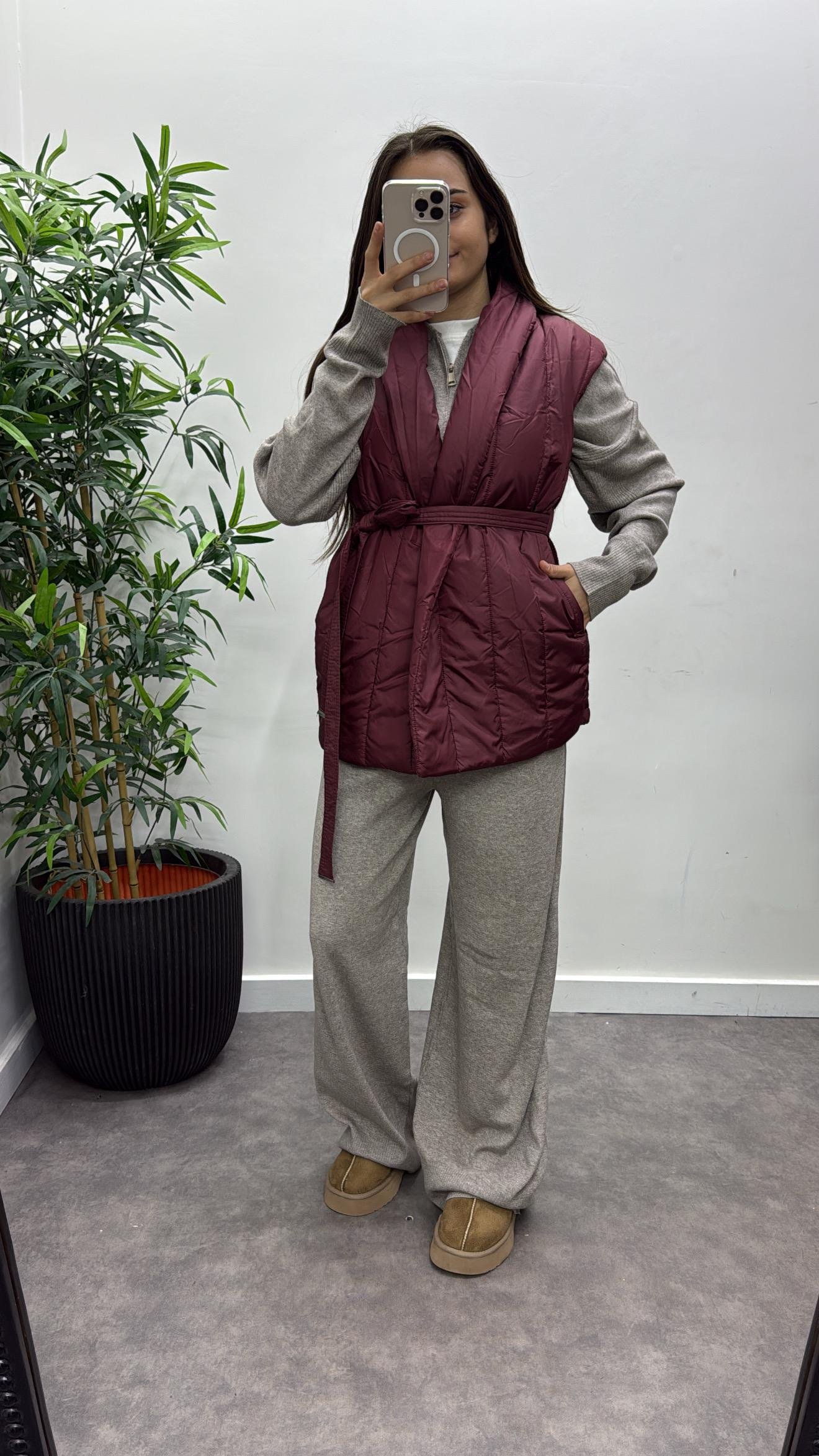 Triko Detay Şişme Yelek