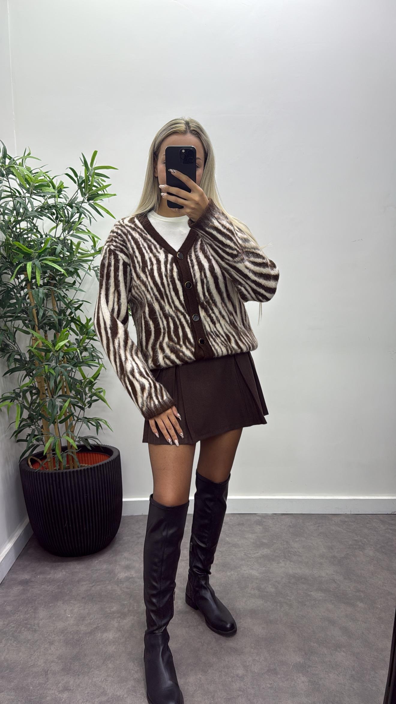 Zebra Desen Lüks Triko Hırka