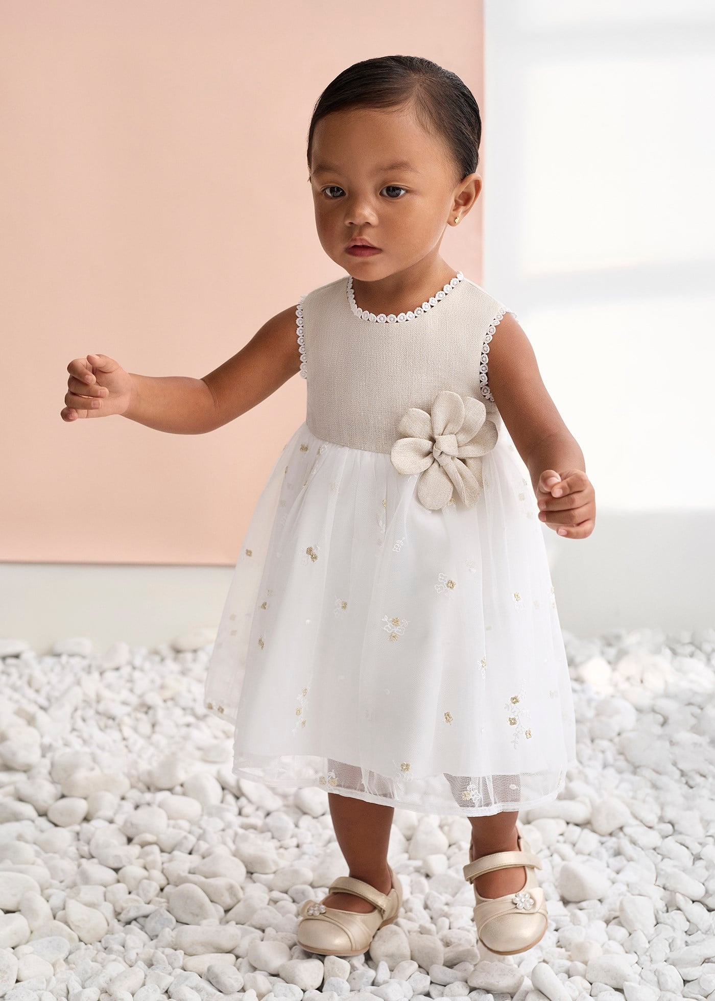 Mayoral Abel Lula Baby Girl Tulle Formal Dress Beige