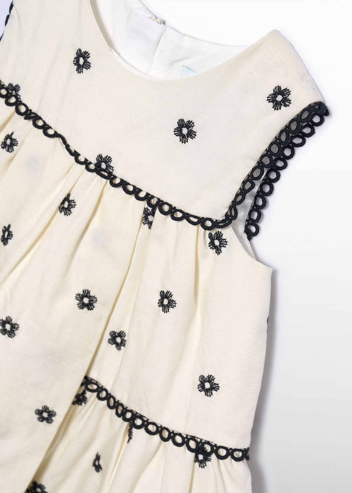 Mayoral Abel Lula Baby Girl Embroidered Dress Cream