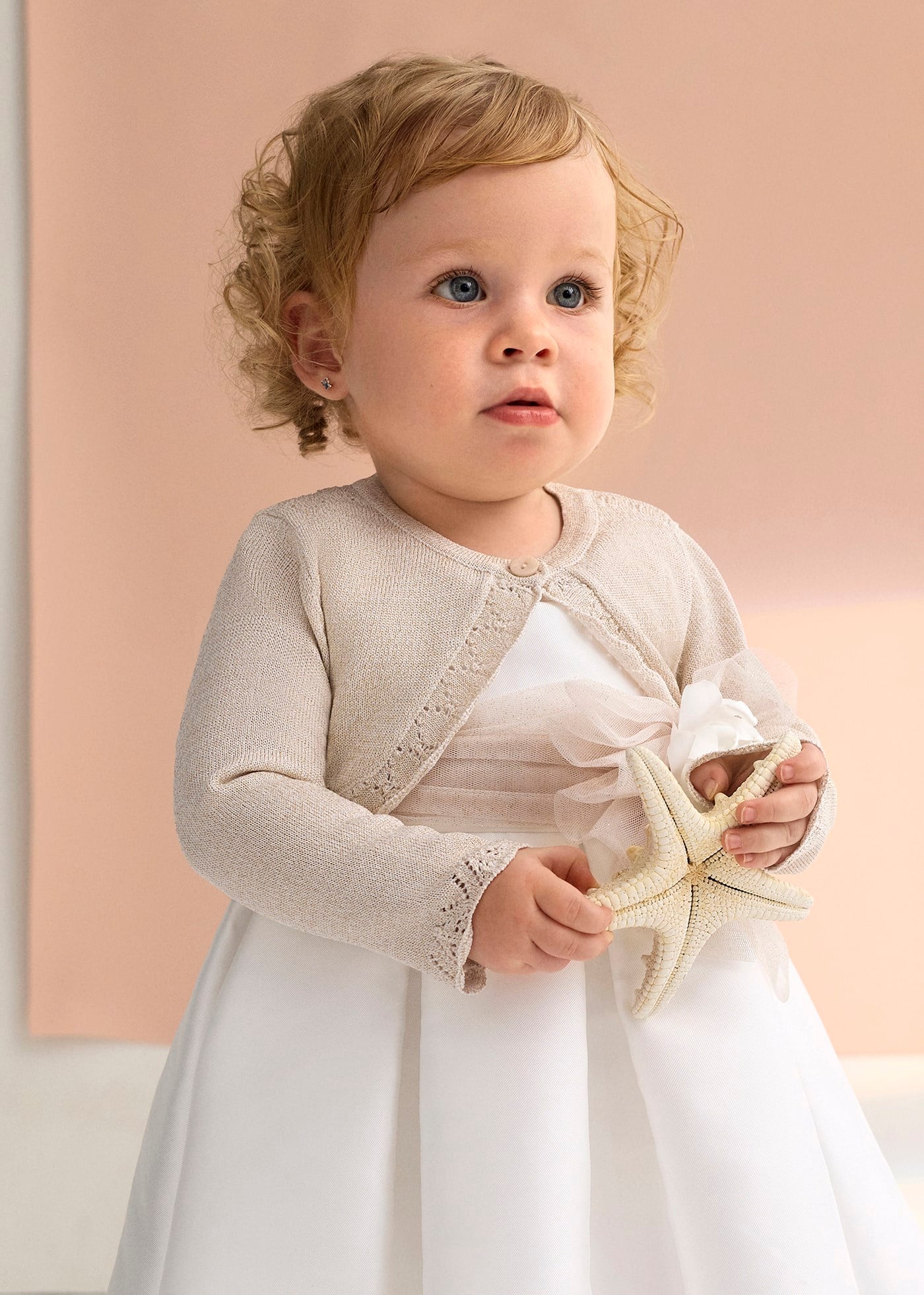 Mayoral Abel Lula Baby Girl Mercerized Bolero Beige