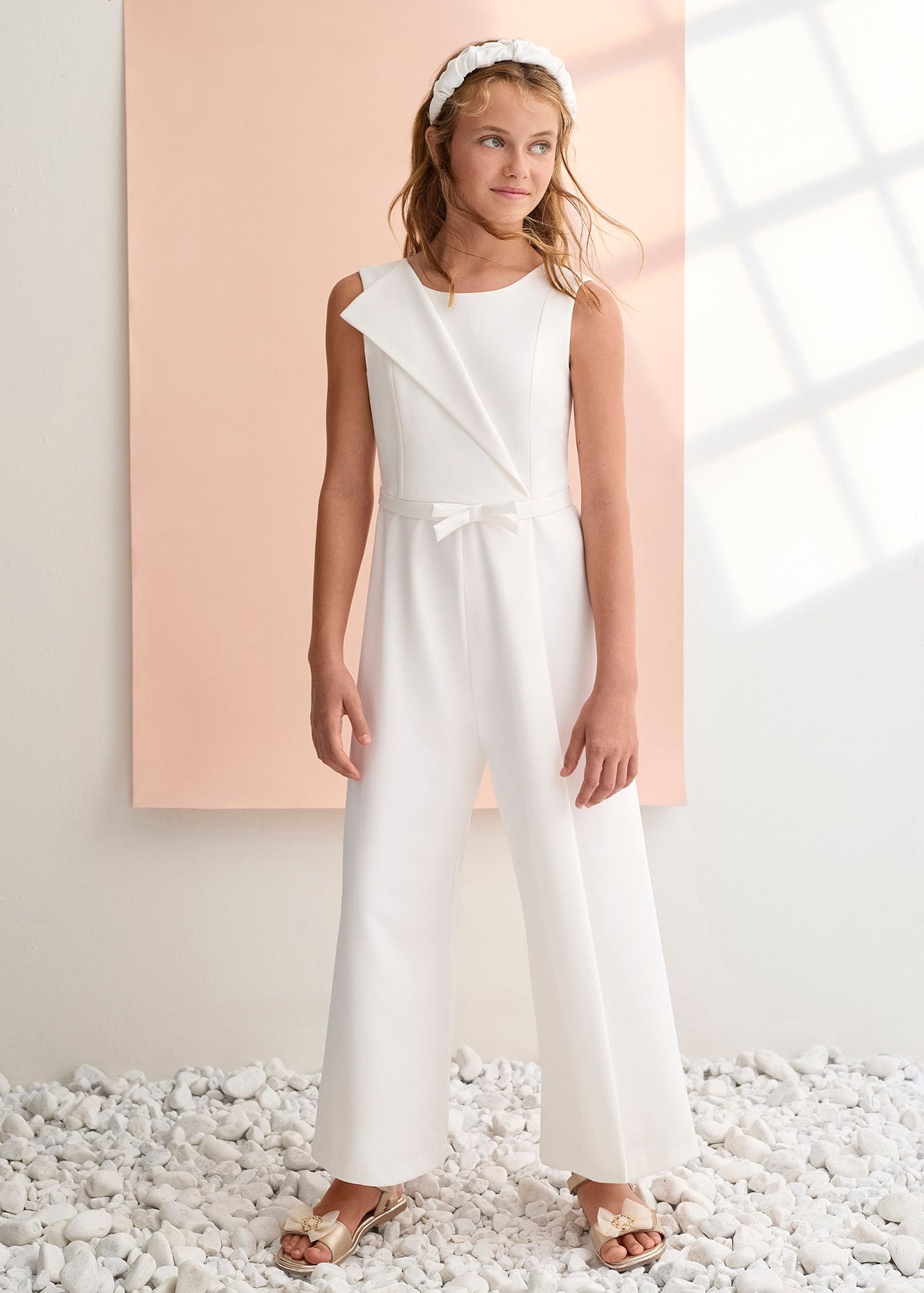 Mayoral Abel Lula Girls' Belted Jumpsuit White