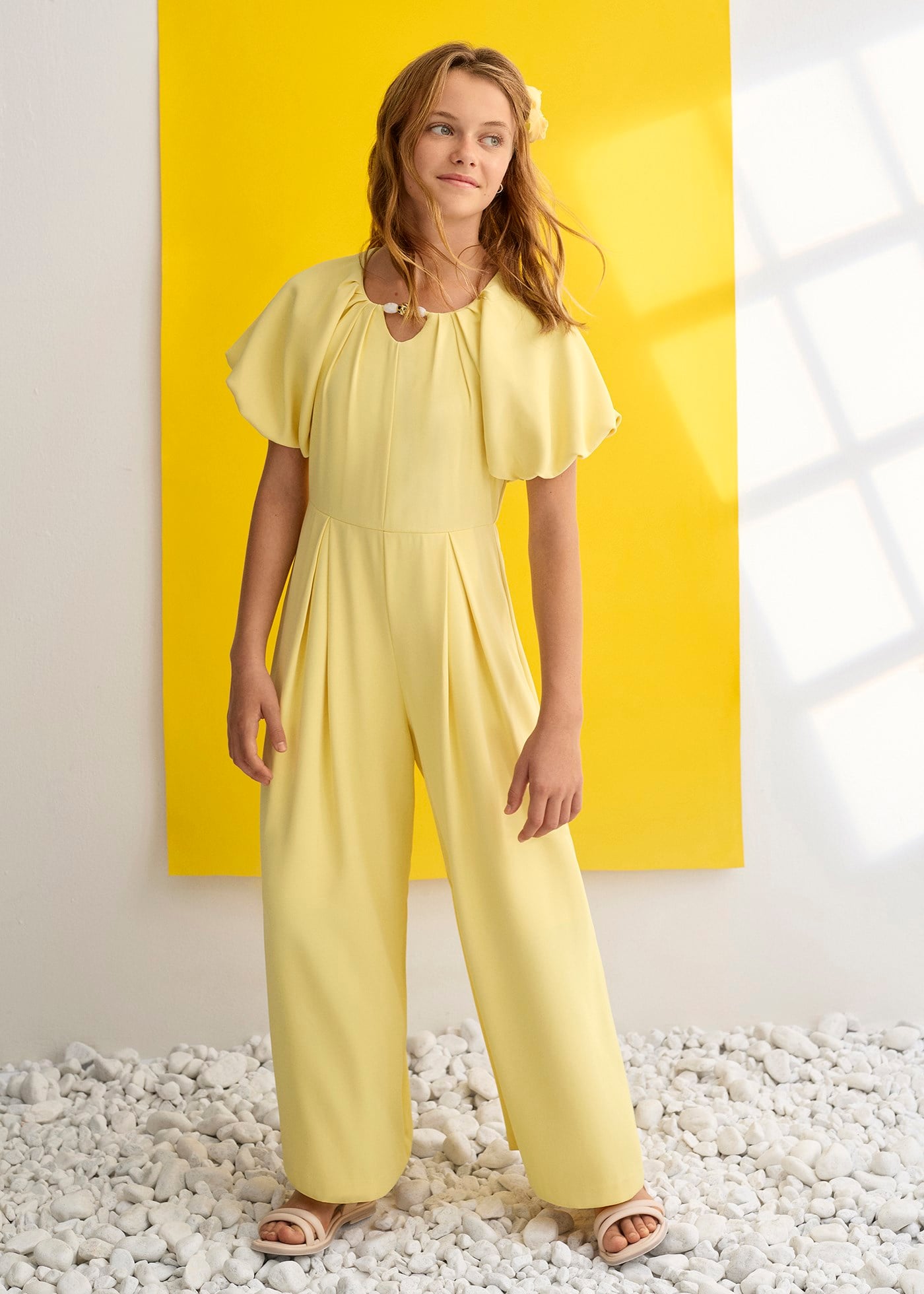 Mayoral Abel Lula Girl's Crepe Long Formal Jumpsuit Yellow