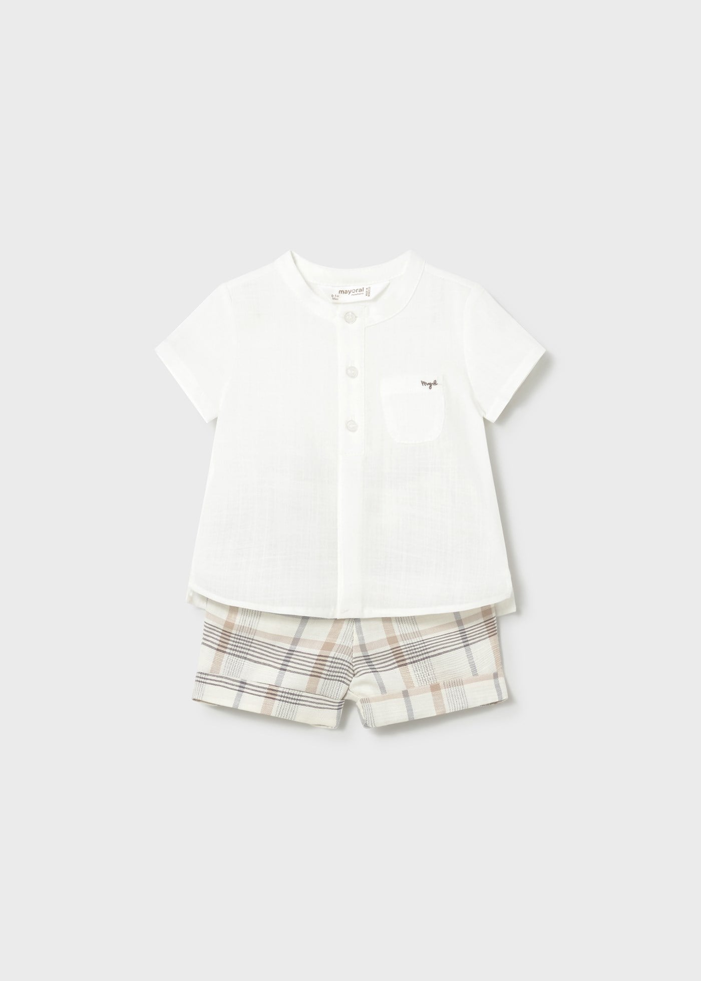 Mayoral Newborn Baby Boy Shirt and Shorts Set, Beige