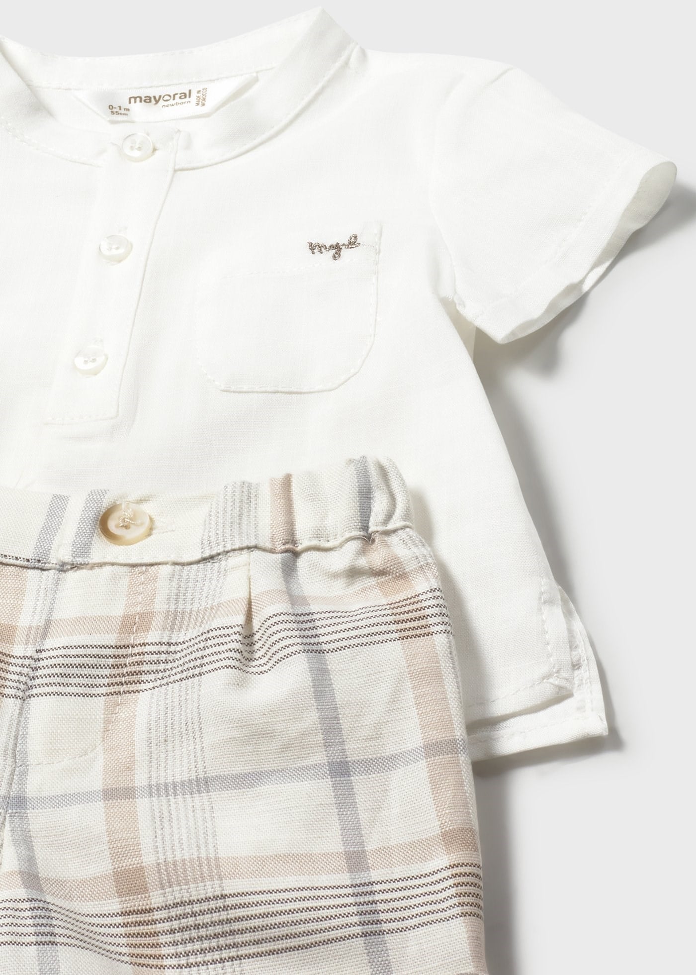 Mayoral Newborn Baby Boy Shirt and Shorts Set, Beige