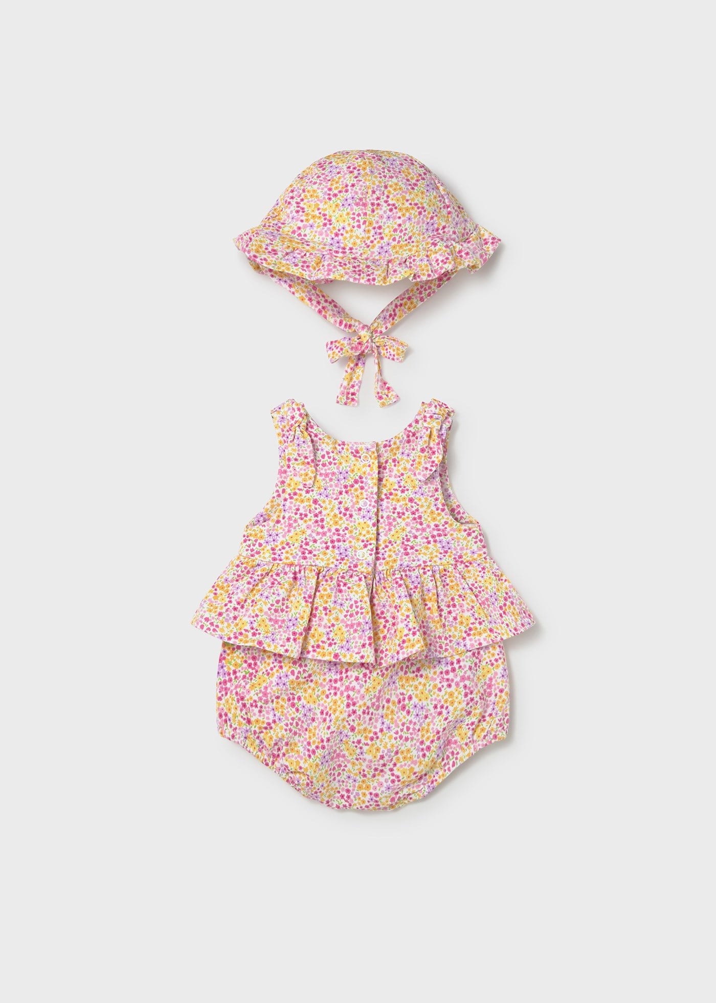 Mayoral Newborn Baby Girl Short Cotton Romper and Hat Set, Orange
