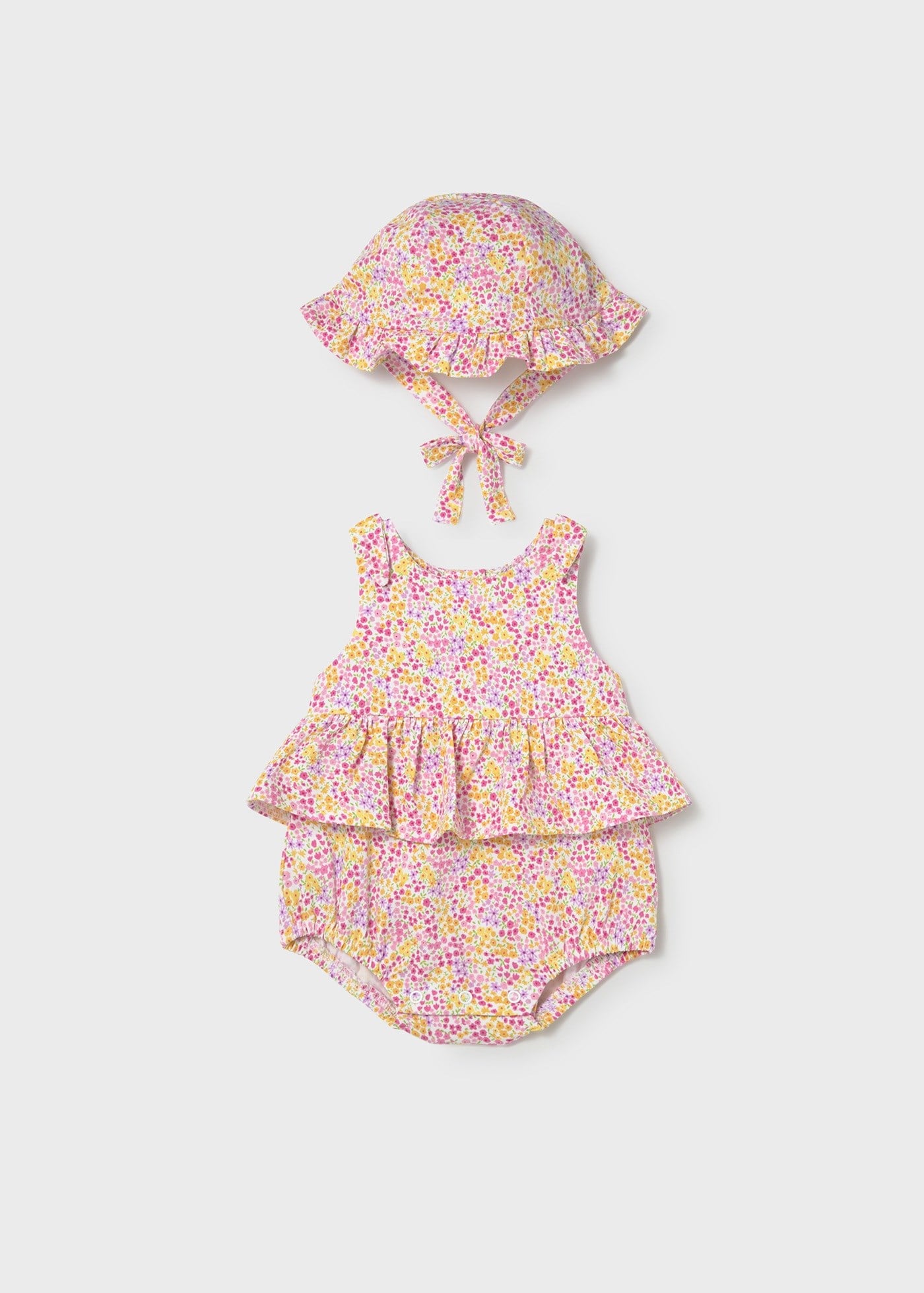 Mayoral Newborn Baby Girl Short Cotton Romper and Hat Set, Orange
