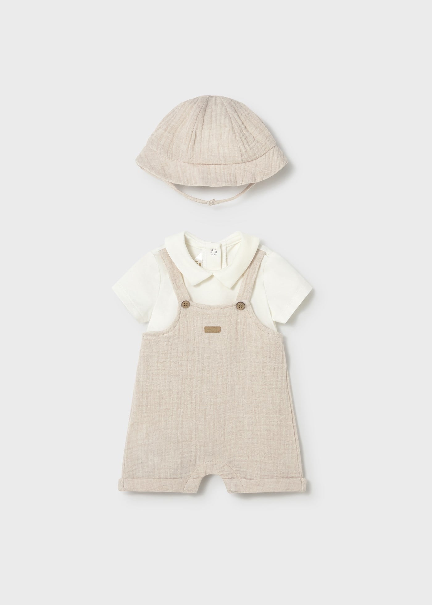 Mayoral Newborn Baby Boy Muslin Shorts Overalls Beige