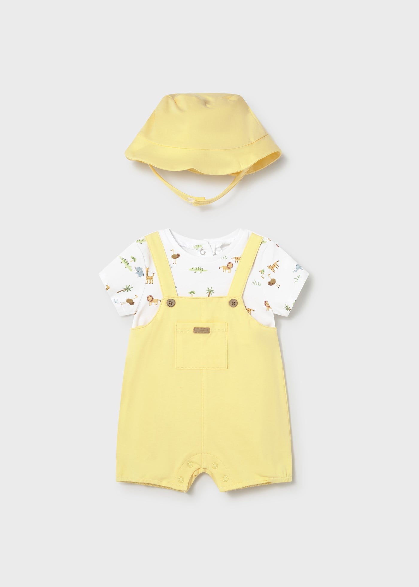 Mayoral Newborn Baby Boy Shorts, Overalls and Hat Set, Yellow
