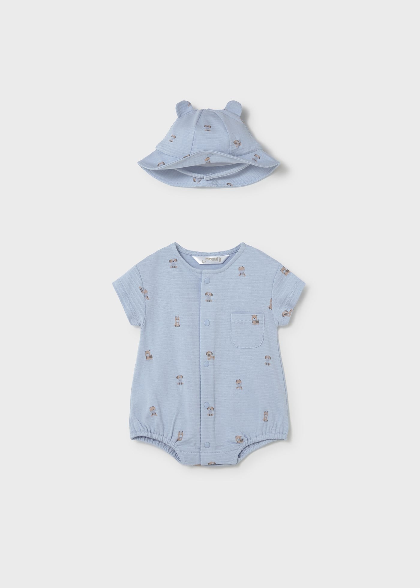 Mayoral Newborn Baby Boy Short Romper and Hat Set, Blue