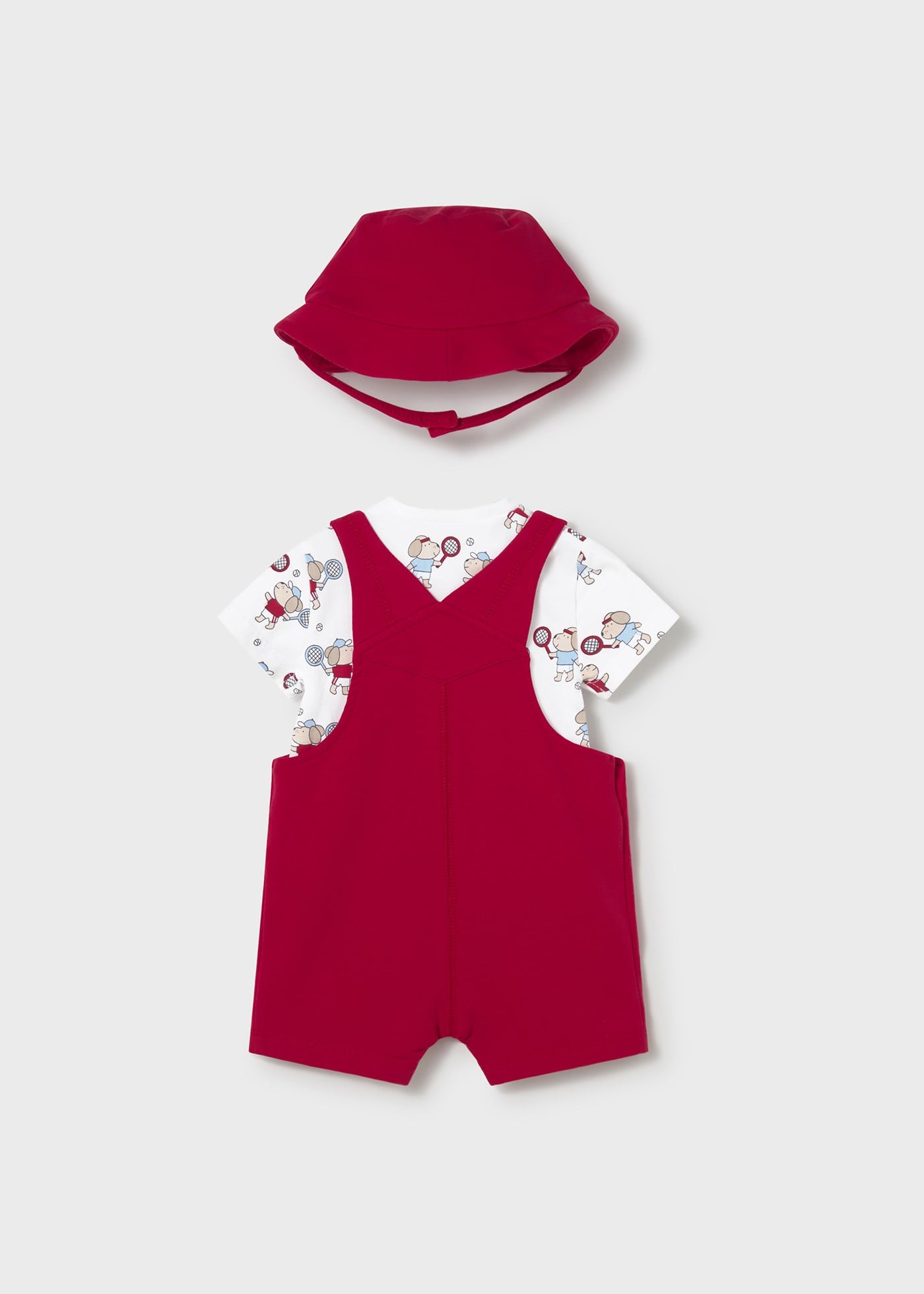 Mayoral Newborn Baby Boy Overalls Set and Hat, Red