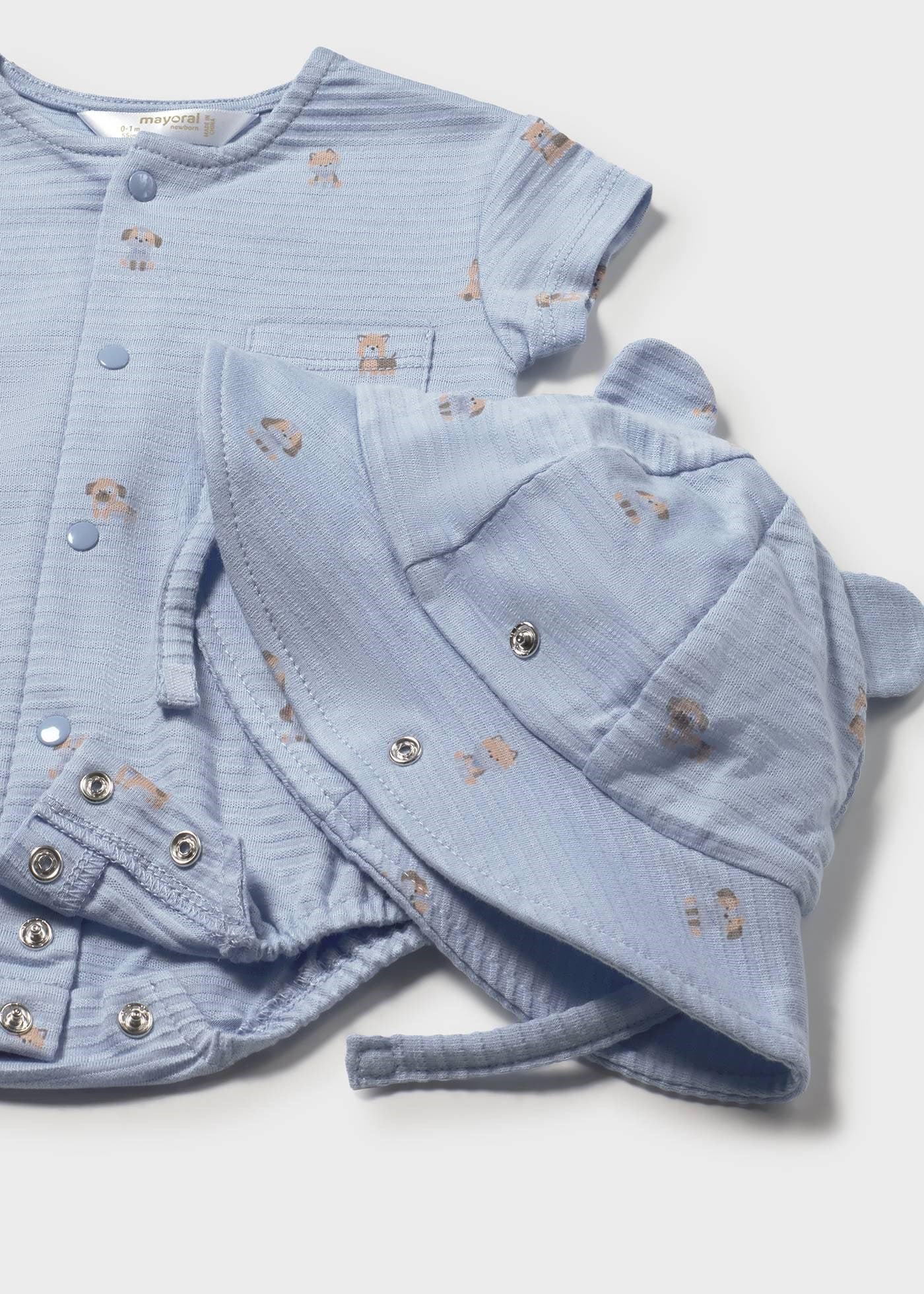 Mayoral Newborn Baby Boy Short Romper and Hat Set, Blue