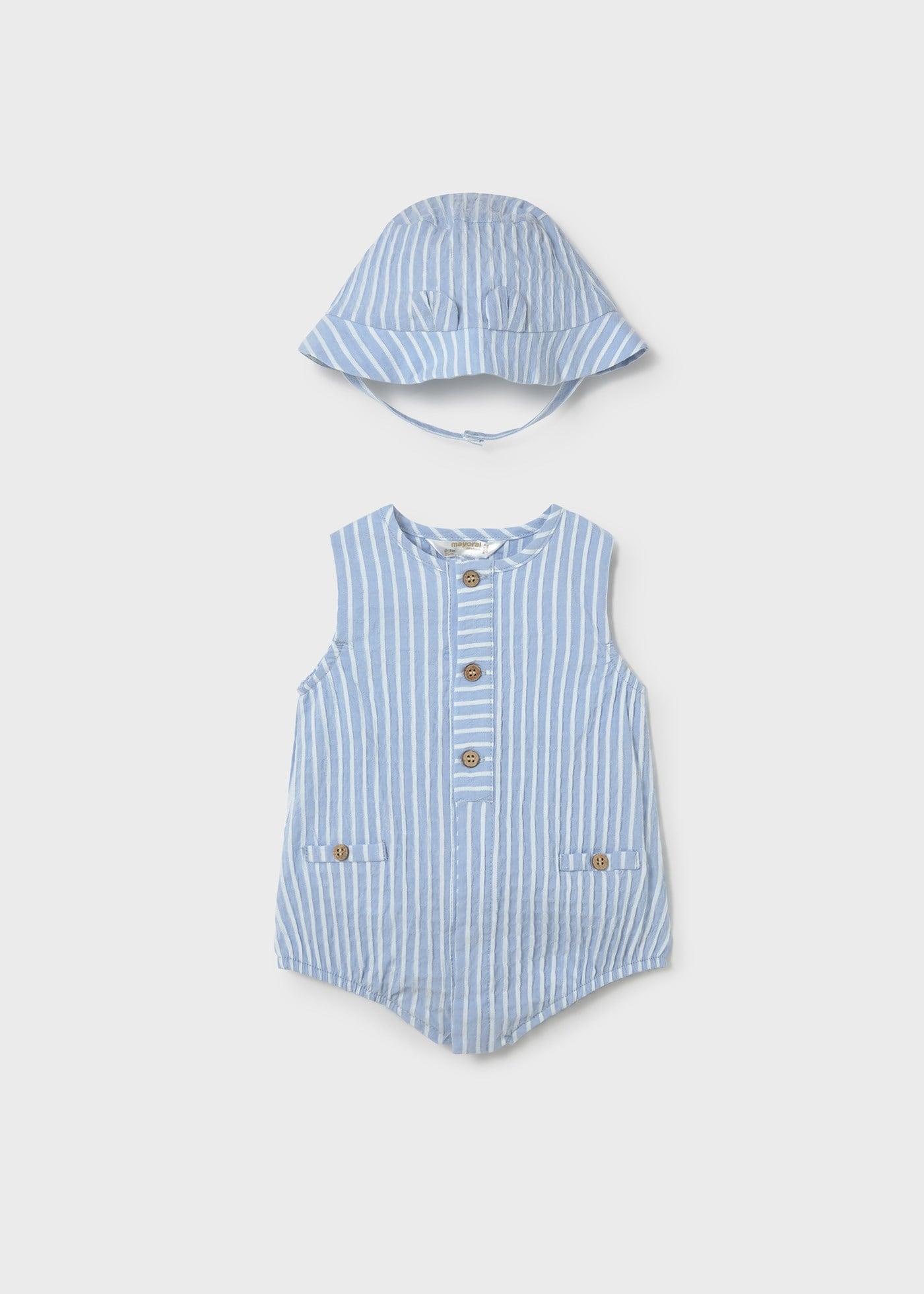 Mayoral Newborn Baby Boy Striped Romper and Hat Set, Blue