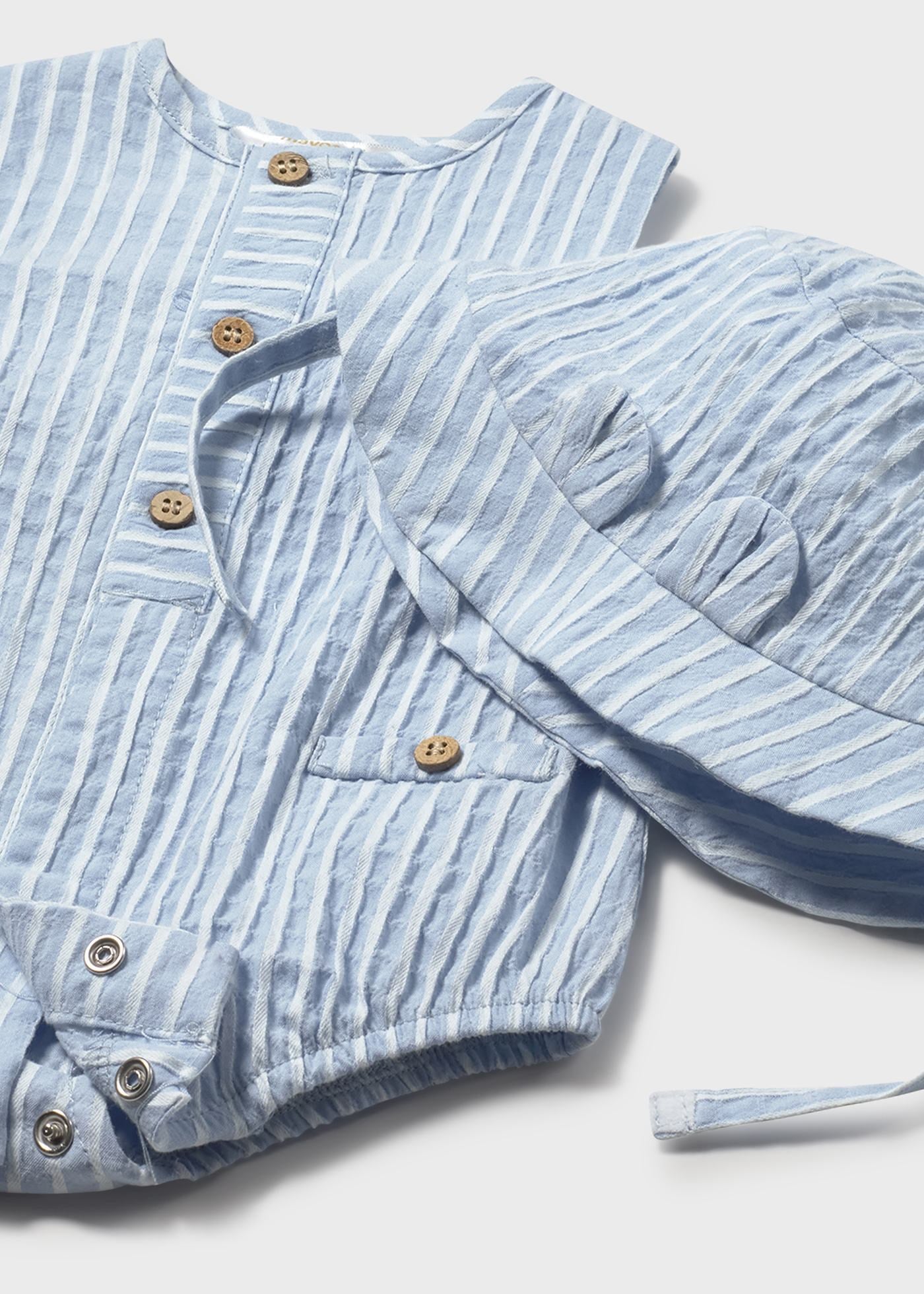 Mayoral Newborn Baby Boy Striped Romper and Hat Set, Blue