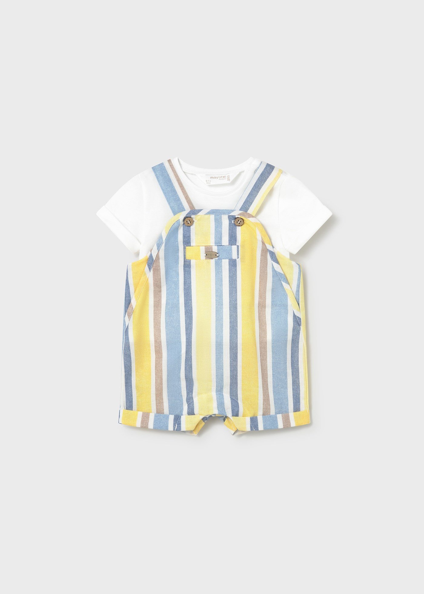 Mayoral Newborn Baby Boy Linen Overalls Set Yellow