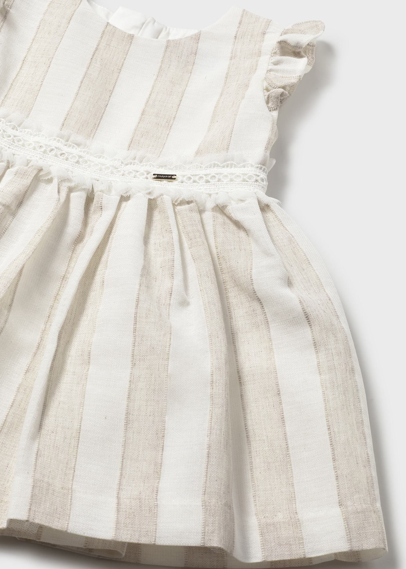 Mayoral Baby Girl Striped Linen Dress Cream