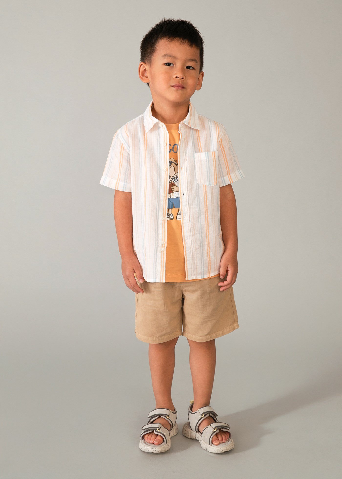Mayoral Boys' Short-Sleeve Linen Shirt Orange