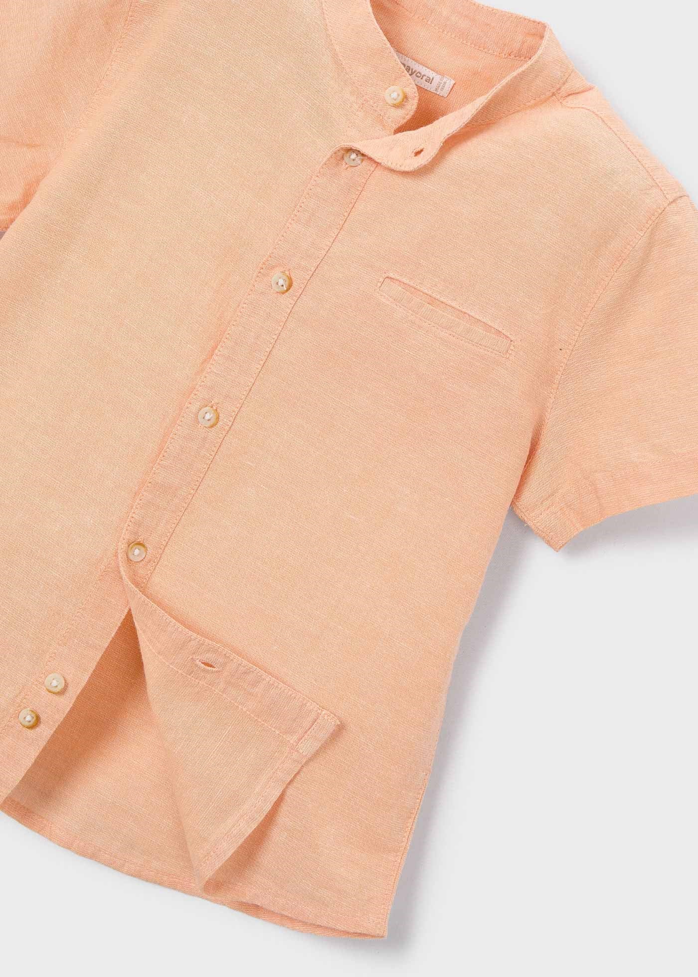 Mayoral Boys' Mandarin Collar Linen Shirt Orange