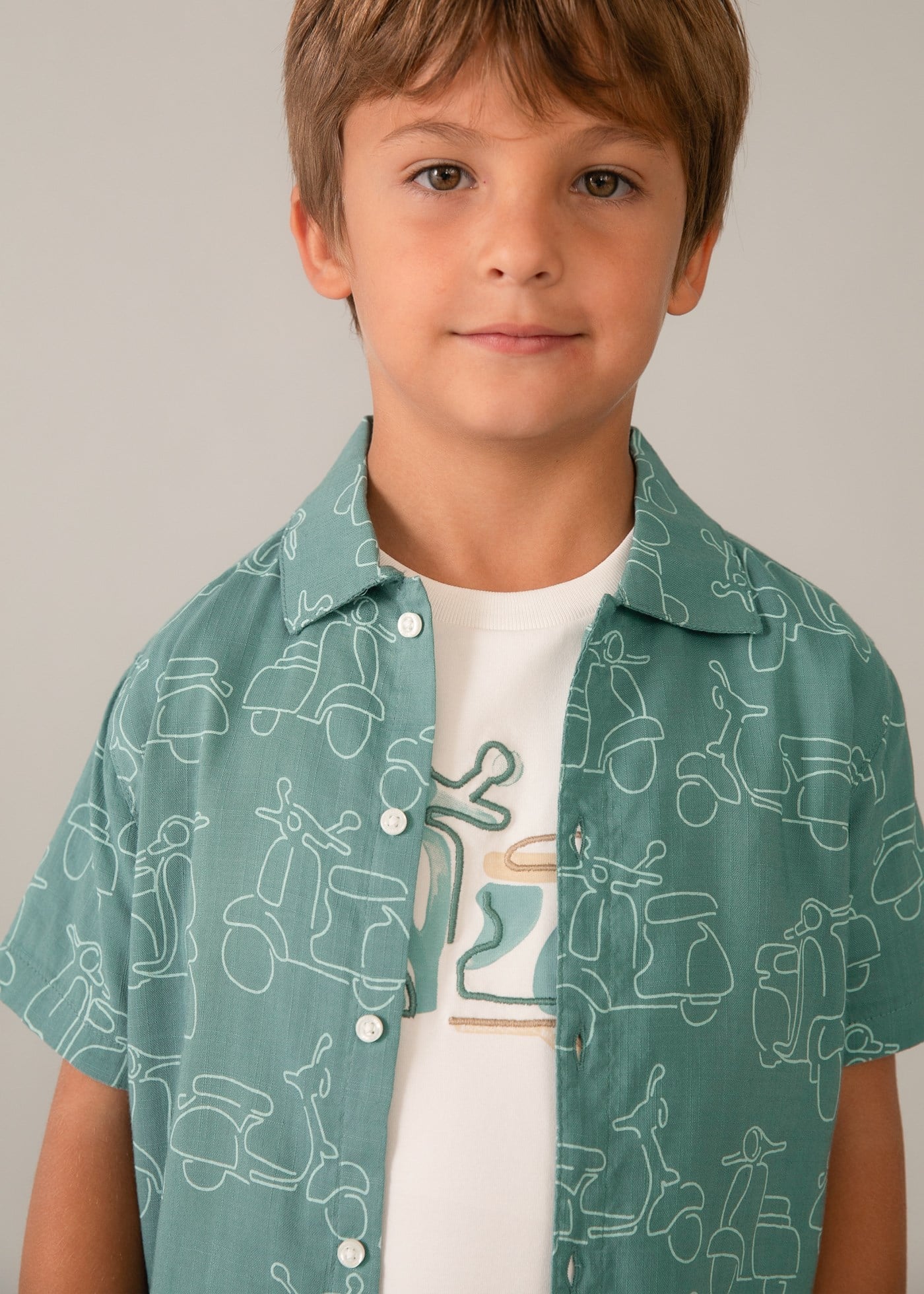 Mayoral Boys' Short-Sleeve Printed Shirt Green