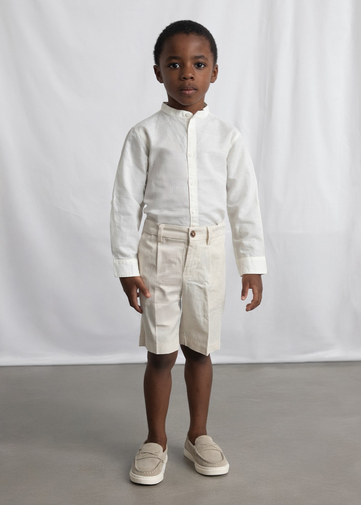 Mayoral Boys' Mandarin Collar Long-Sleeve Shirt Cream