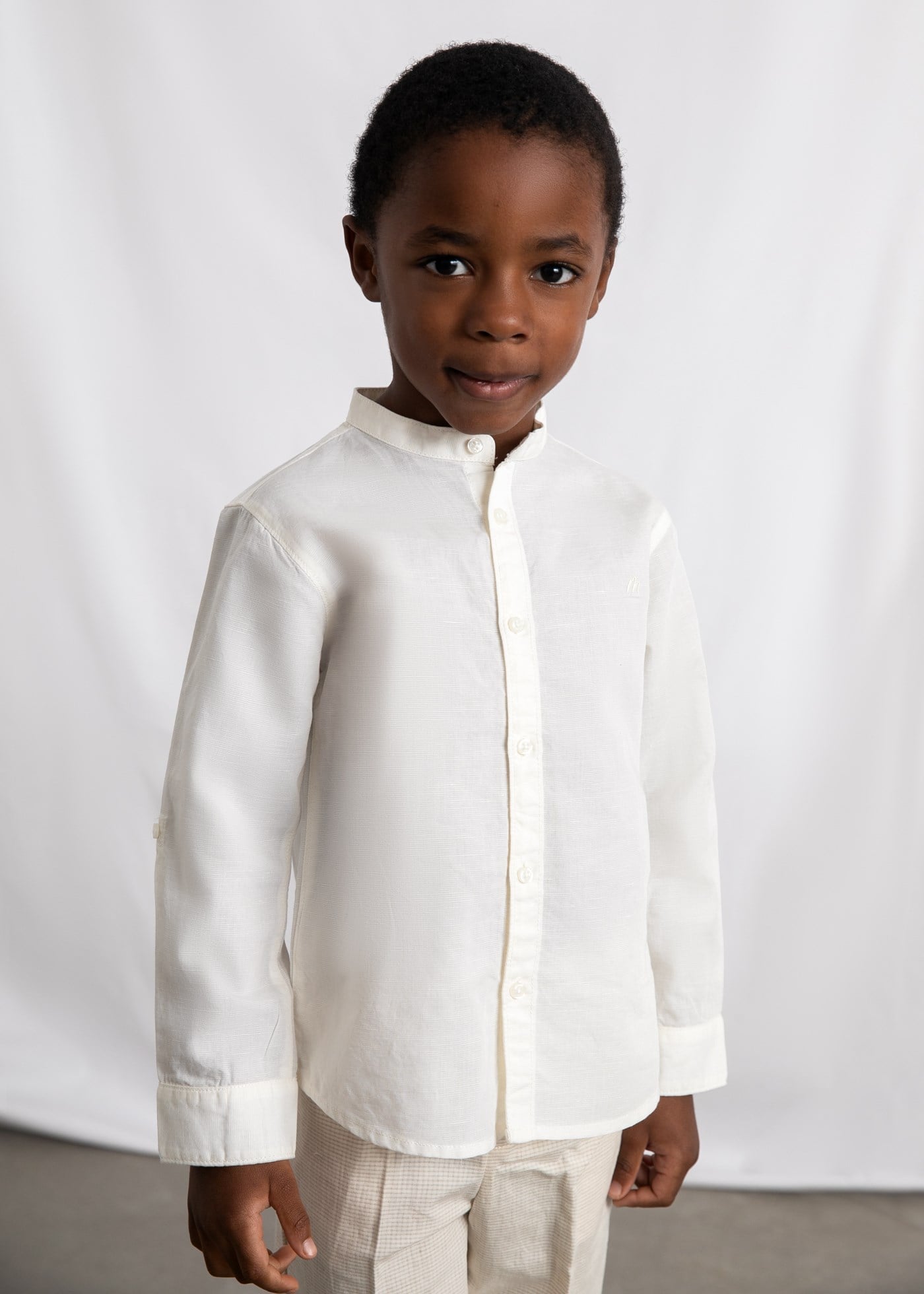 Mayoral Boys' Mandarin Collar Long-Sleeve Shirt Cream