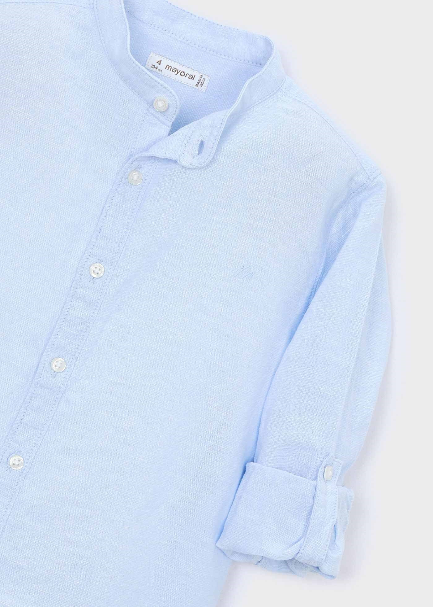 Mayoral Boys' Mandarin Collar Long-Sleeve Shirt Blue