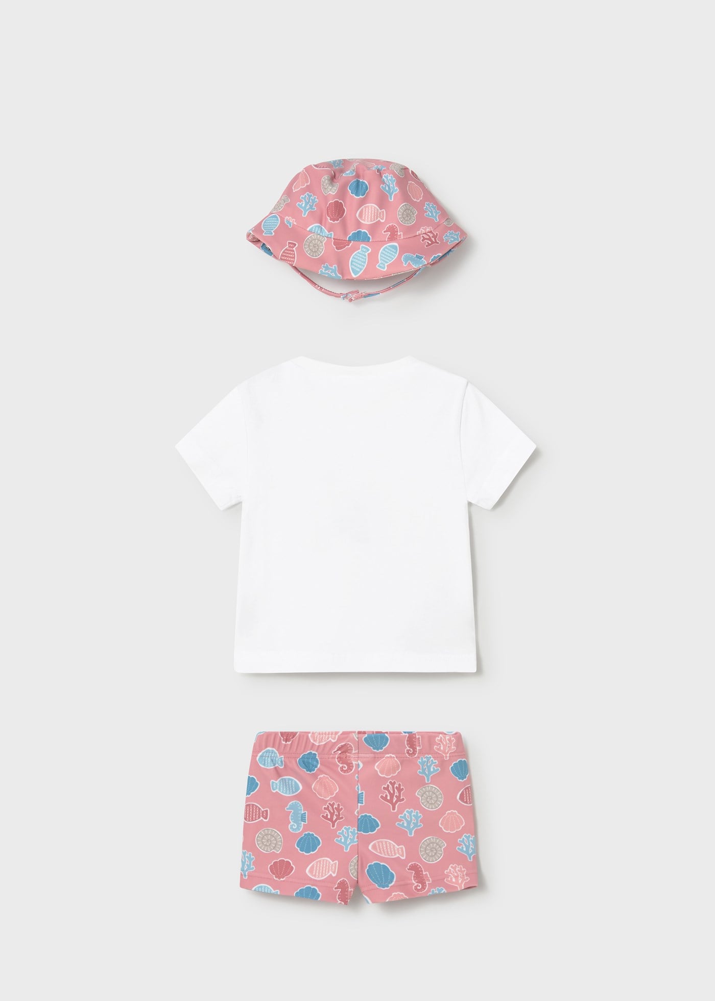 Mayoral Newborn Baby Boy UV Protective Swimsuit, T-shirt and Hat Set Pink