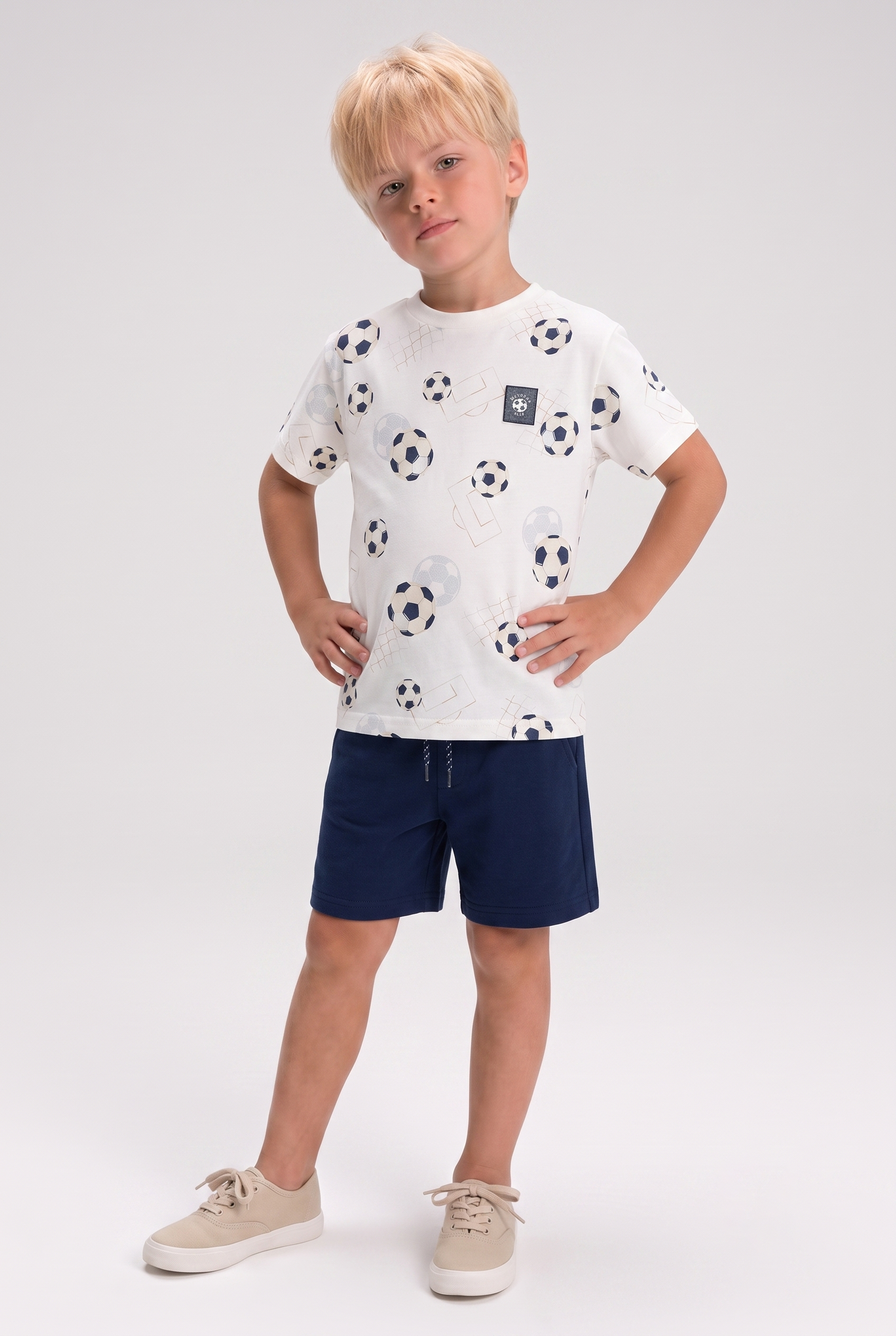 Mayoral Boys' Printed Cotton Shorts Set Navy Blue