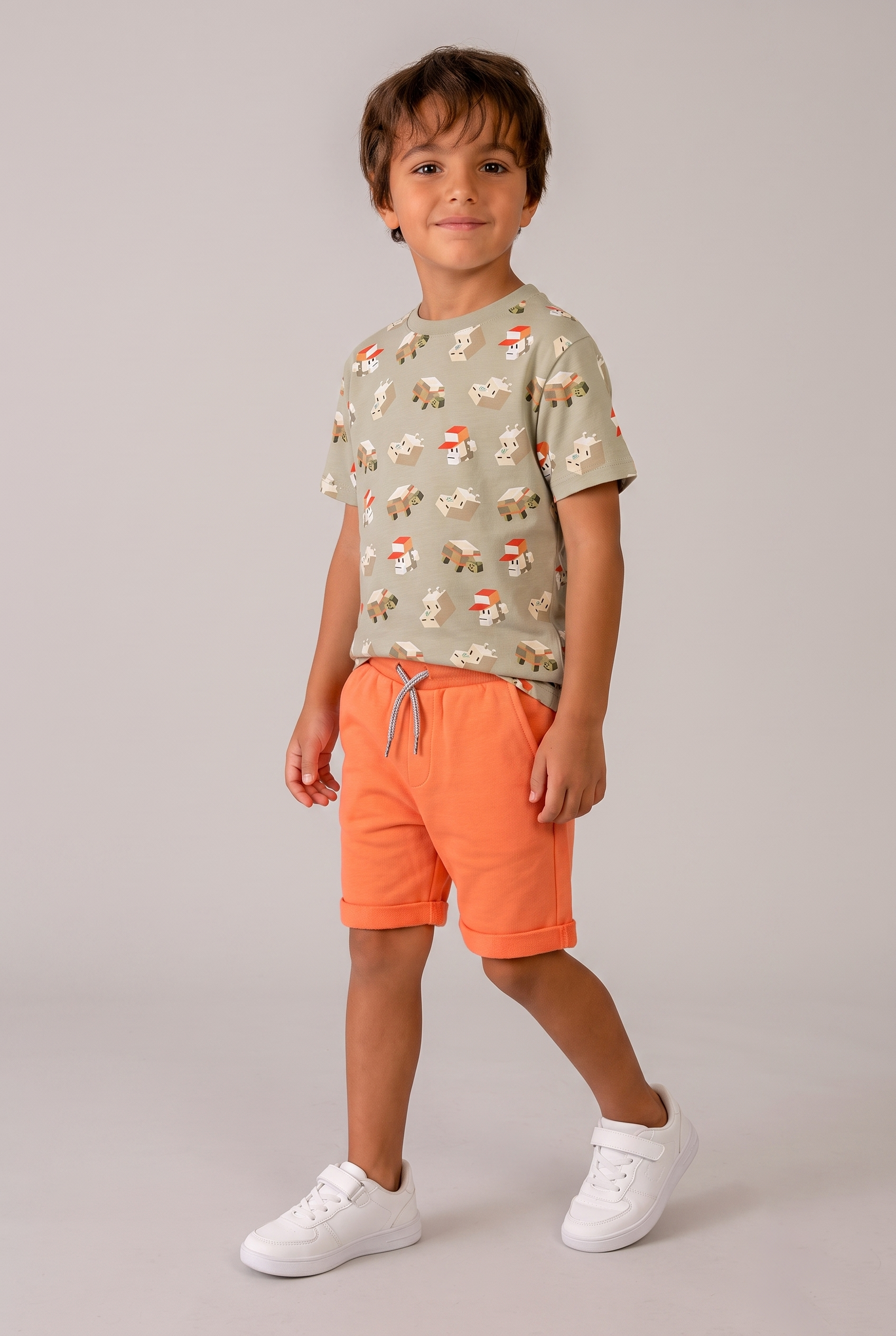 Mayoral Boys' Two-Piece T-Shirt Set, Cotton Shorts, Orange
