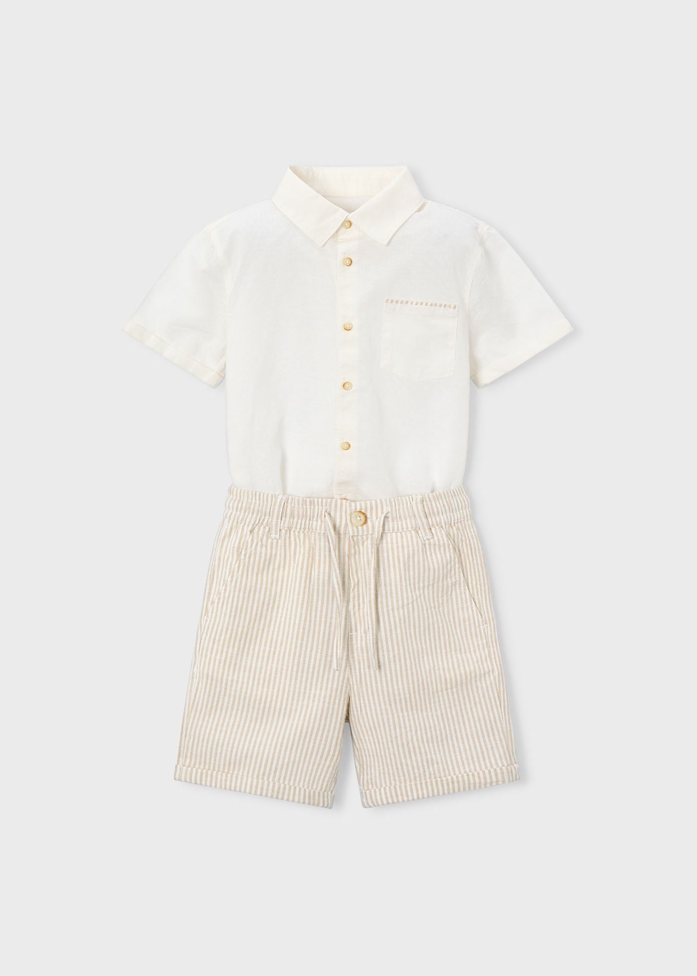 Mayoral Boys' Linen Shorts and Shirt Set, Cream