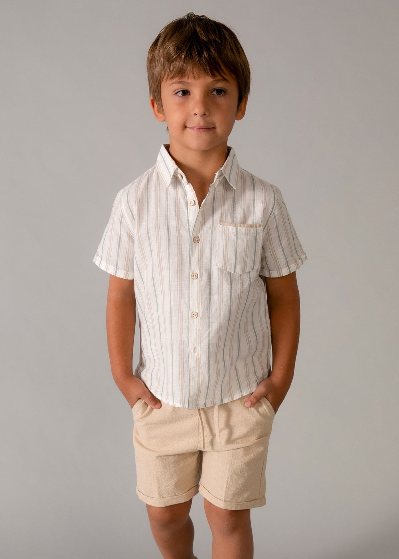 Mayoral Boys' Linen Shorts and Shirt Set, Beige