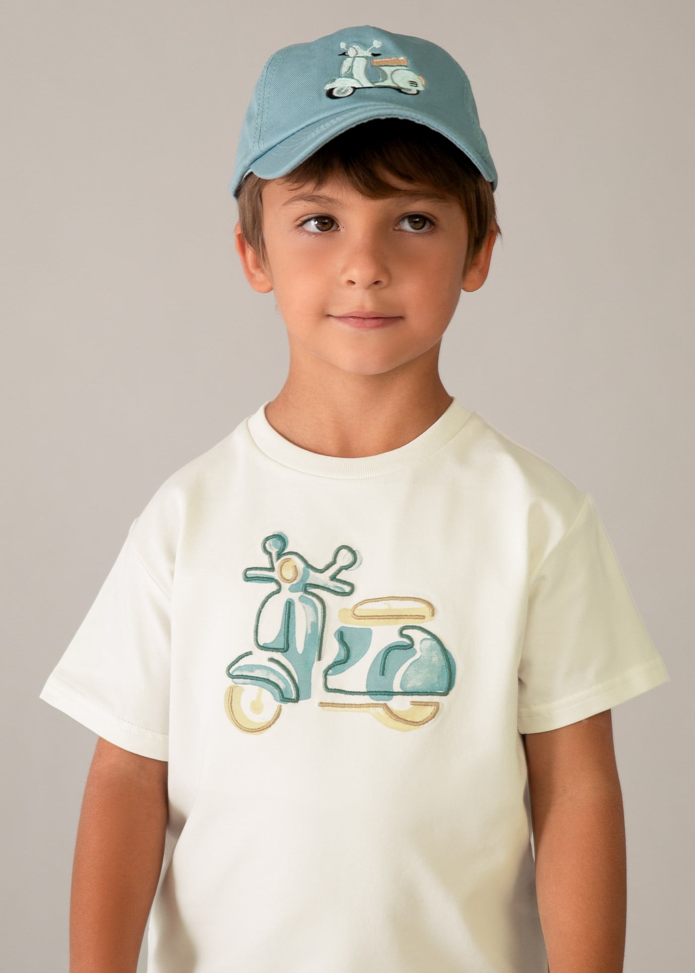 Mayoral Boys' Motorcycle Print T-shirt Cream