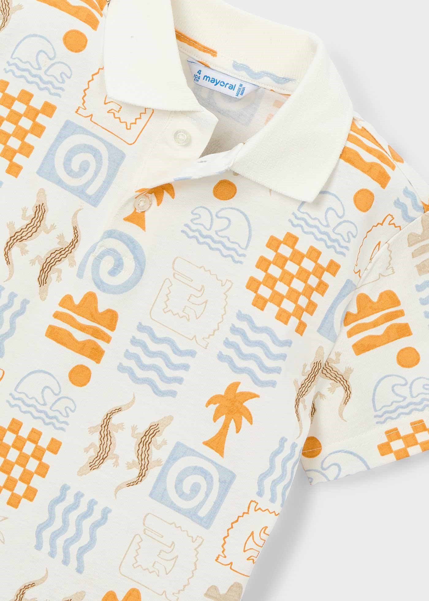 Mayoral Boys' Printed Collar T-Shirt Cream