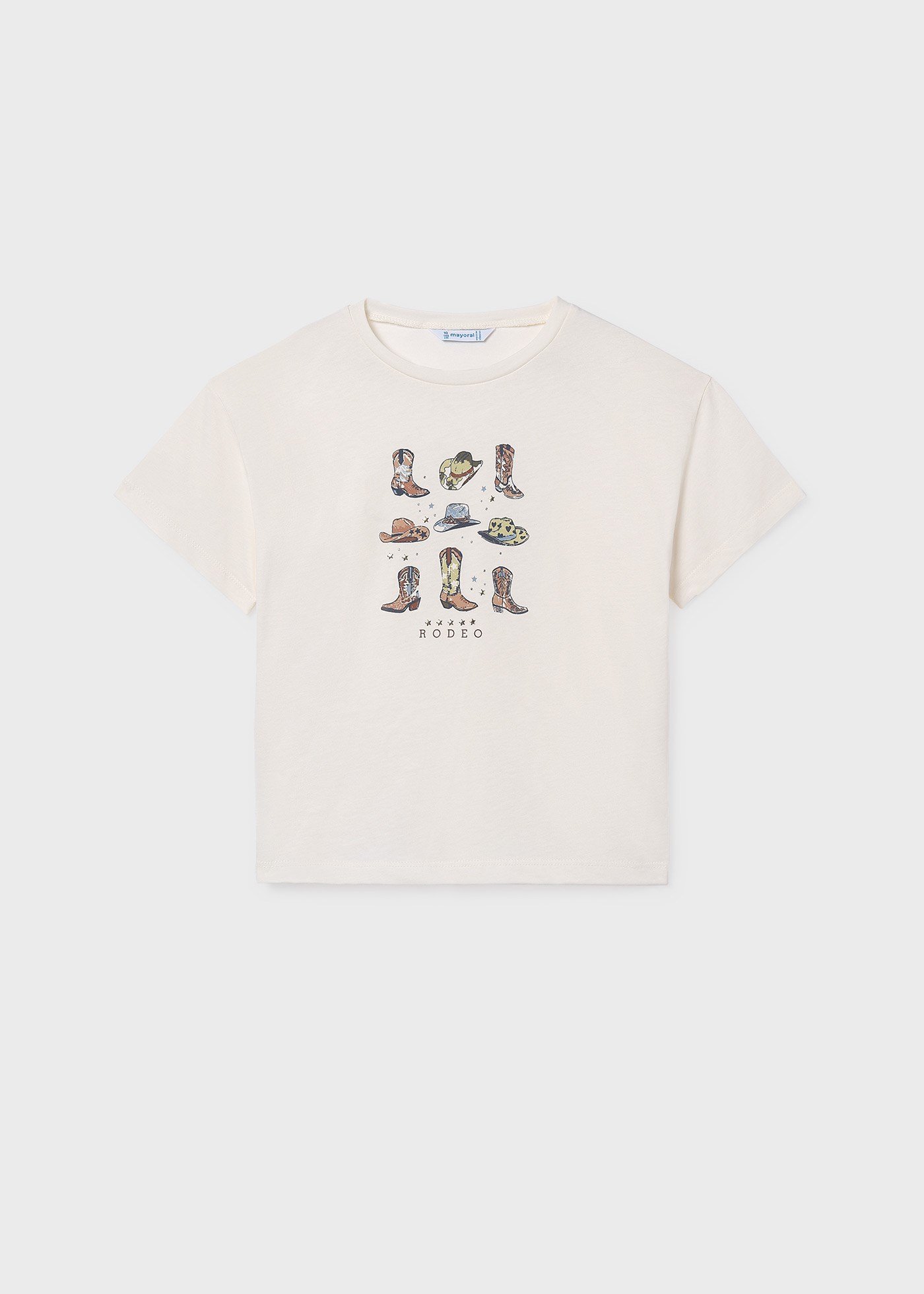 Mayoral Kız Çocuk Yaprak Baskılı Tshirt Krem