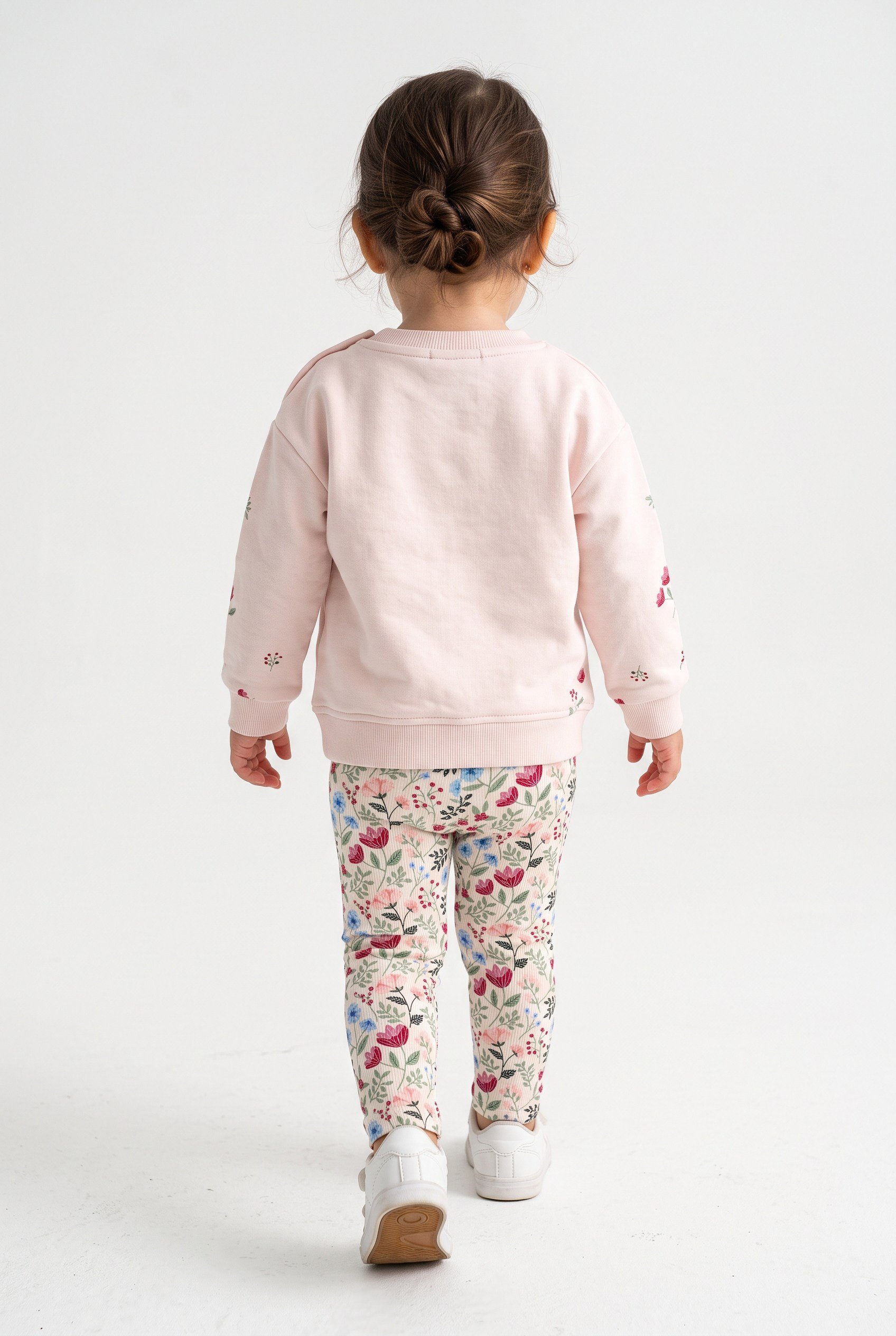 1-4 Yaş Kız Bebek Flover Garden Ribana Taytlı Sweat Takım Pembe