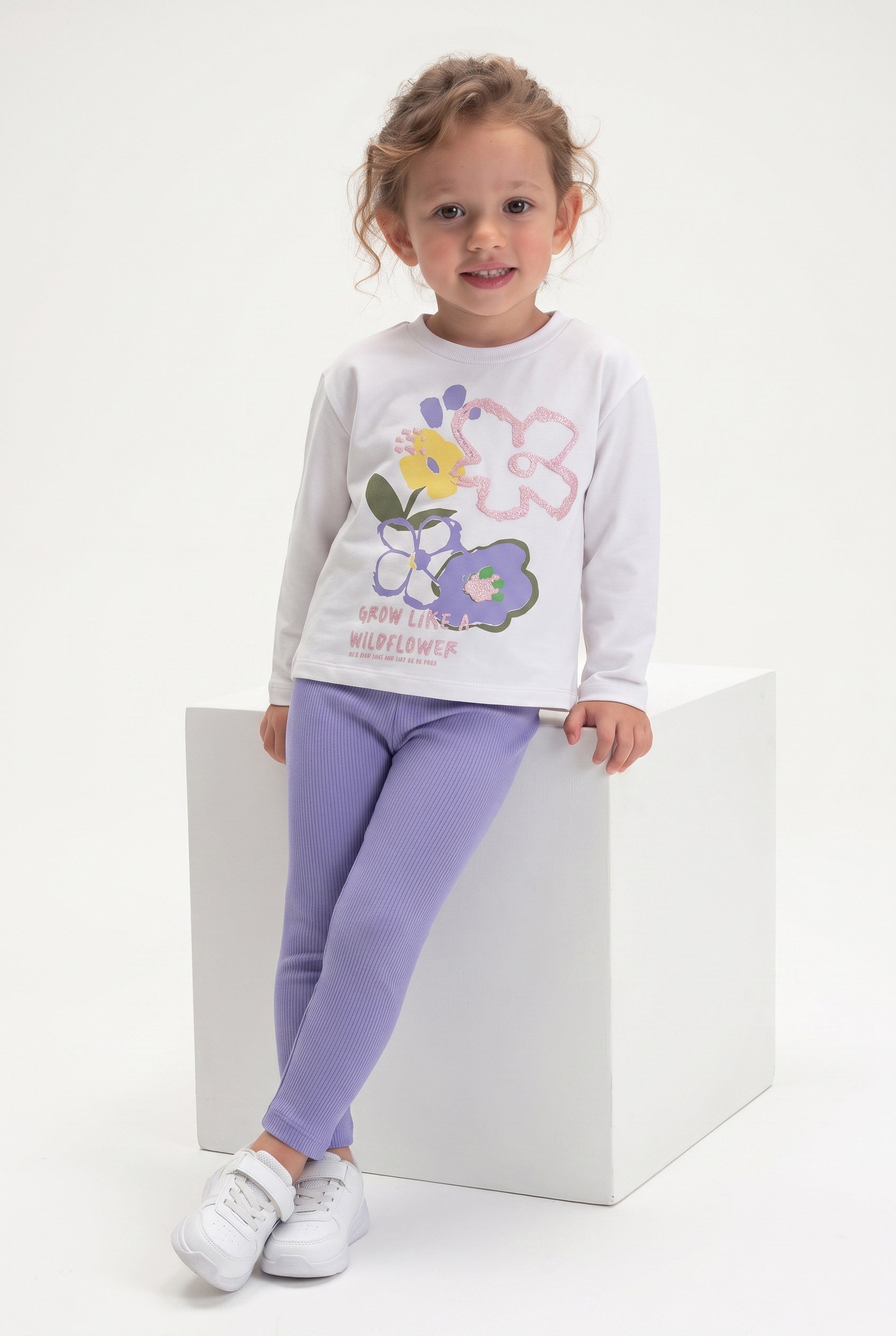 4-8 Yaş Kız Çocuk Wildflover Ribana Taytlı Takım Mor